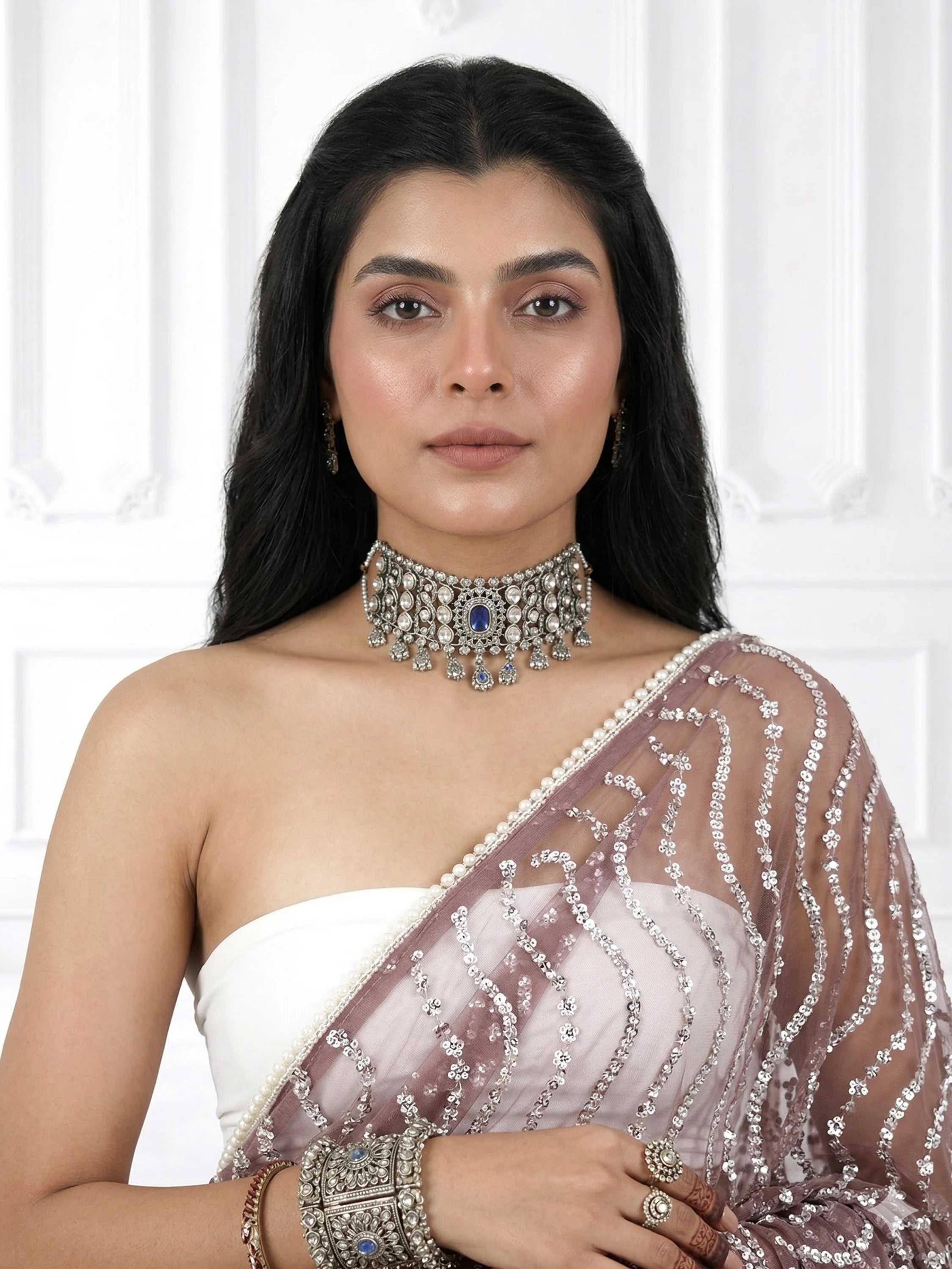 Pink Leheriya Net Saree | Sequin Embroidered Bamboo Net Saree | Striped Wave Saree