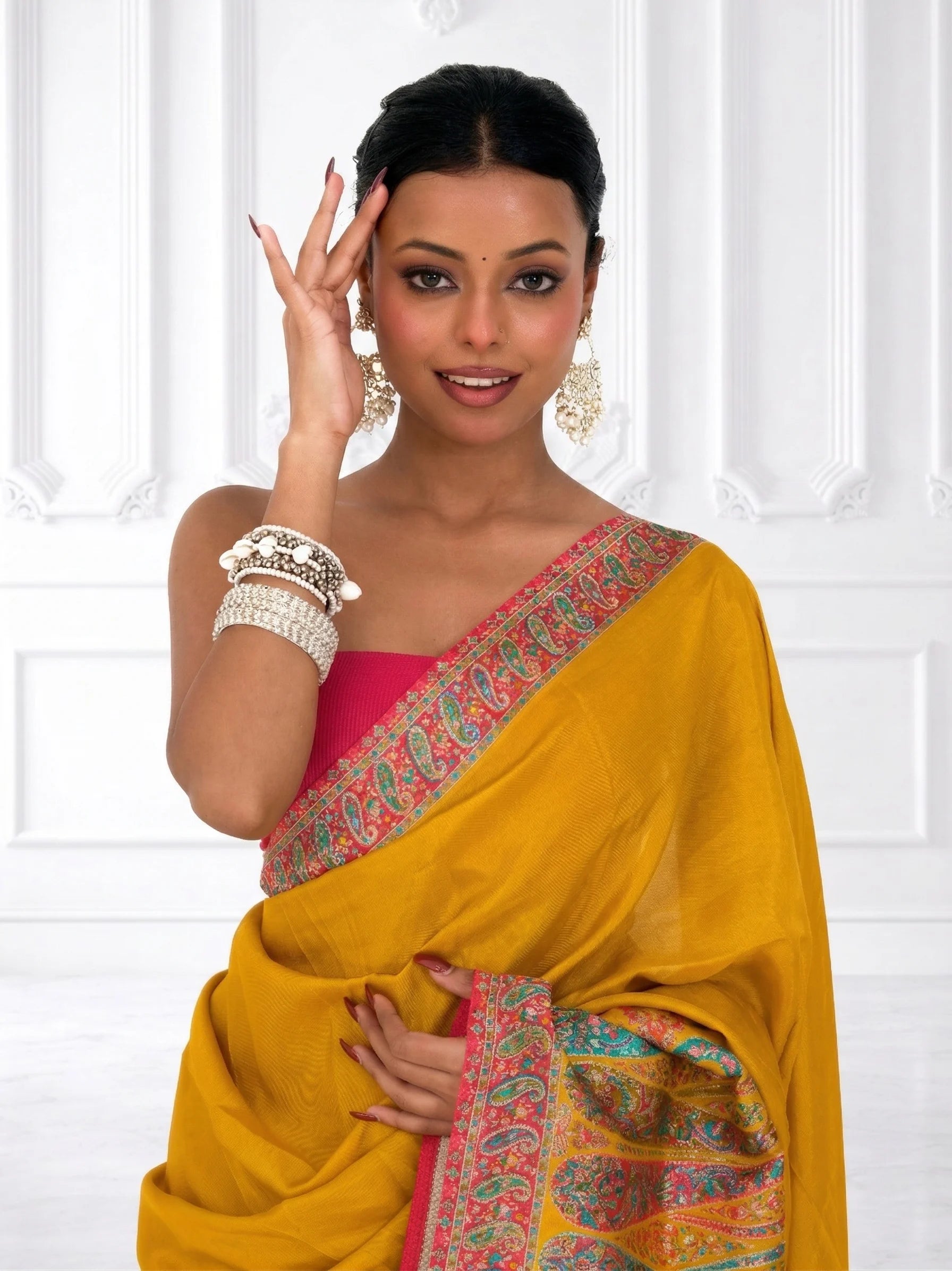 Mustard Eri Silk Saree | Kashmiri Paisley Pallu Saree
