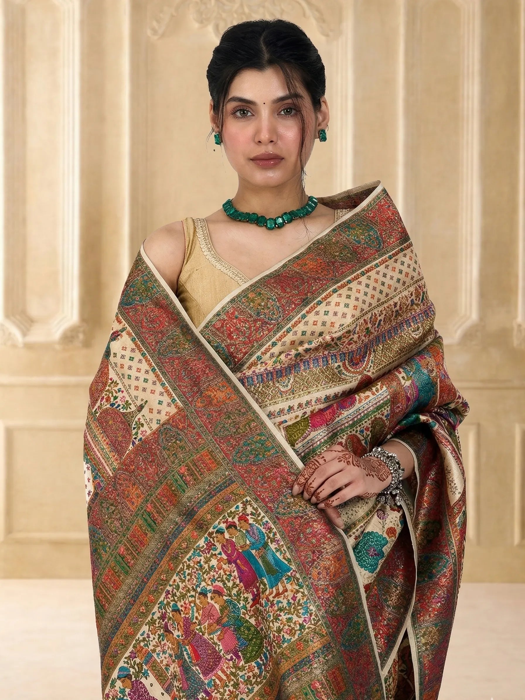 Cream Rajwada Tanchui Eri Silk Saree