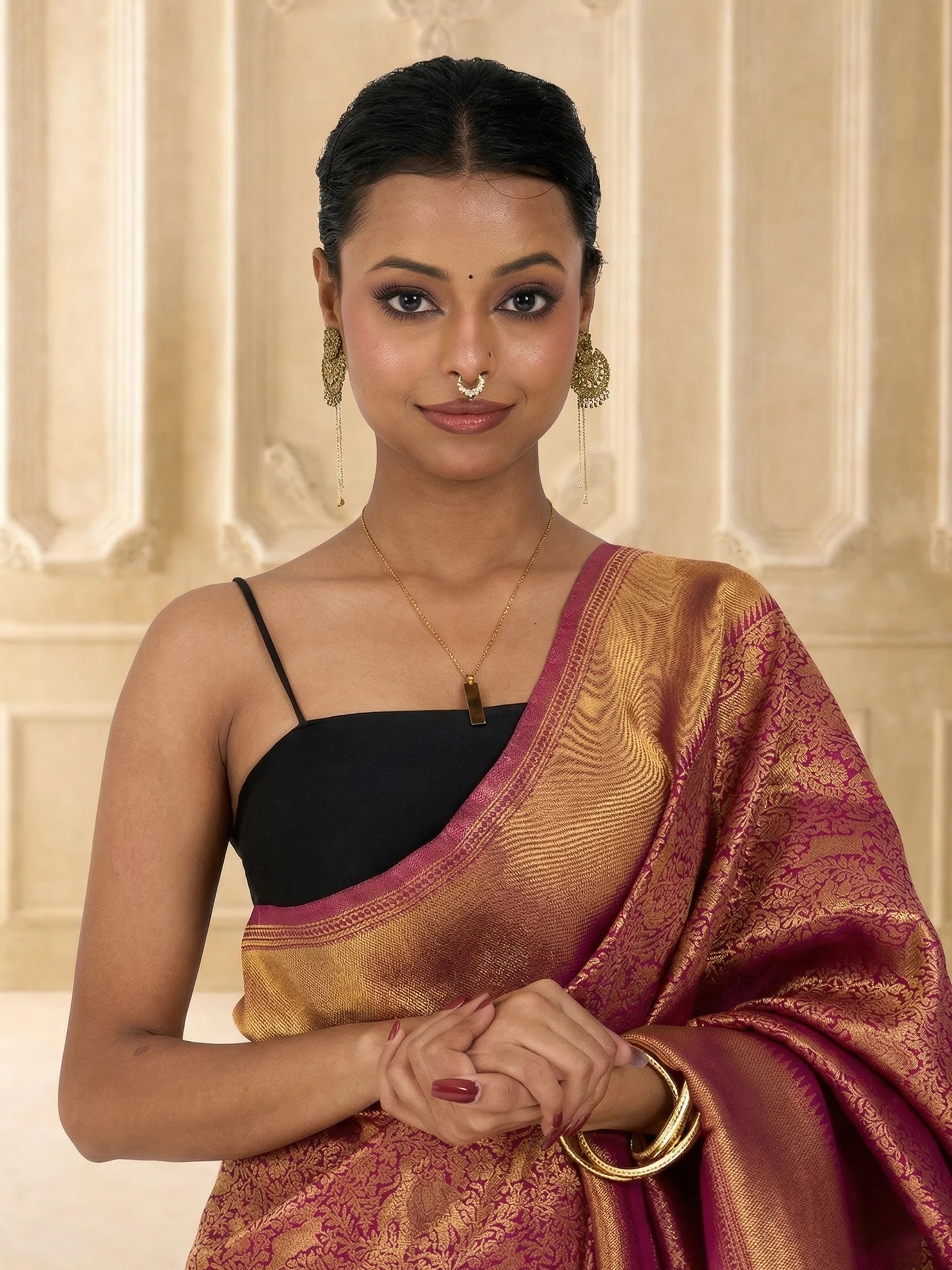 Wine Gold Banarasi Silk Saree | Bridal Banarasi Saree