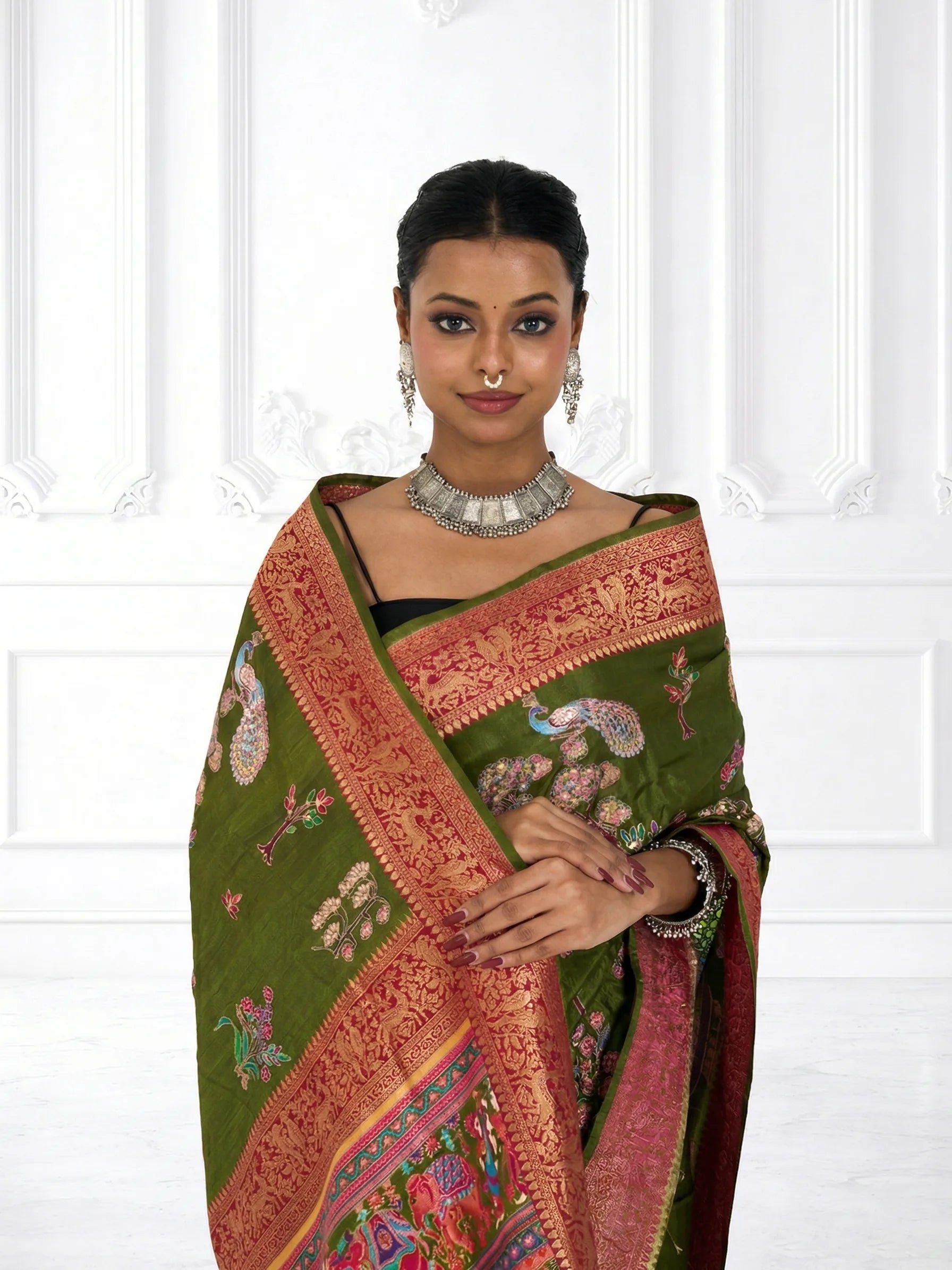 Green Kalamkari Saree | Pure Eri Vegan Silk
