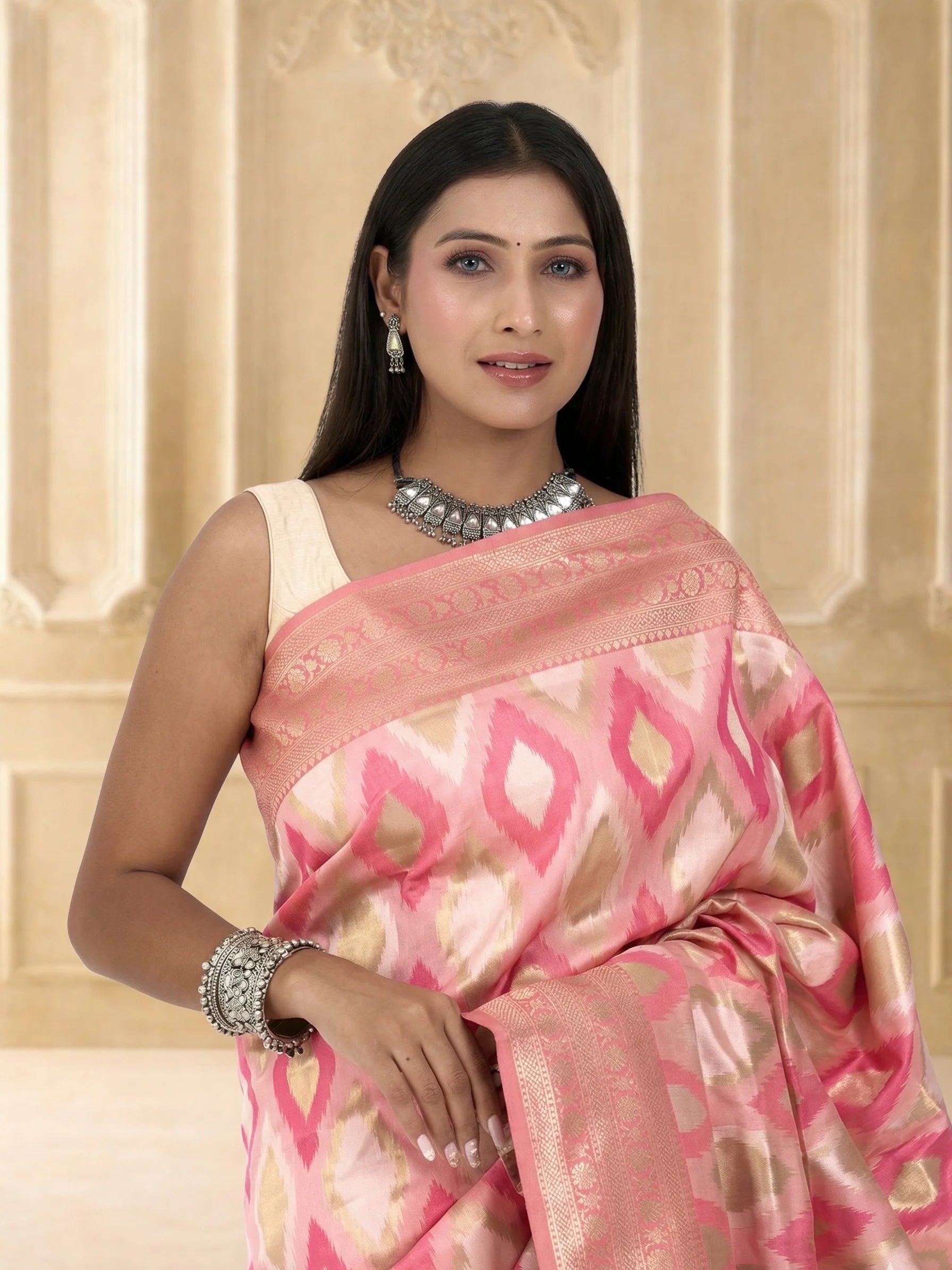 Pink Patola Assam Silk Saree | Ikat Woven Silk Saree