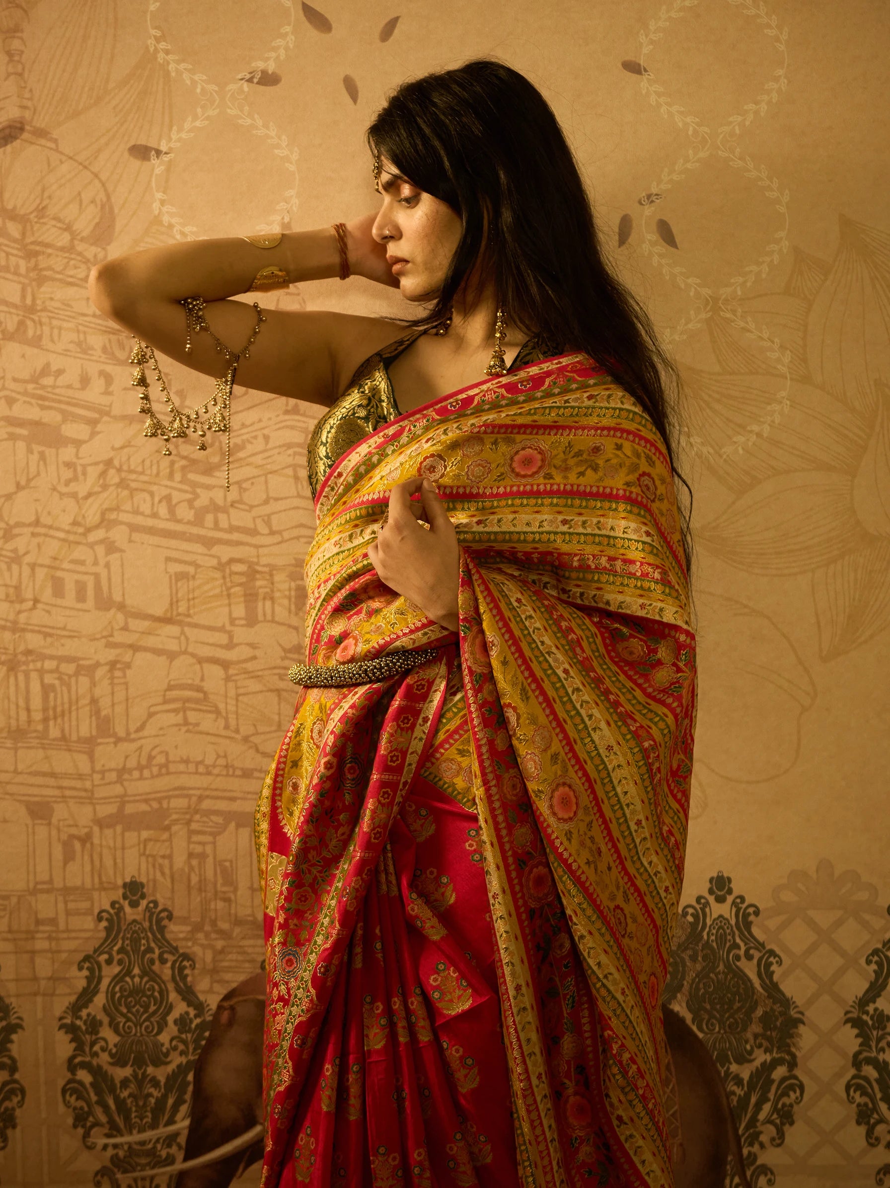 Pink Muga Silk Banarasi Saree | Zardozi Floral Pattern | Indian Wedding Saree