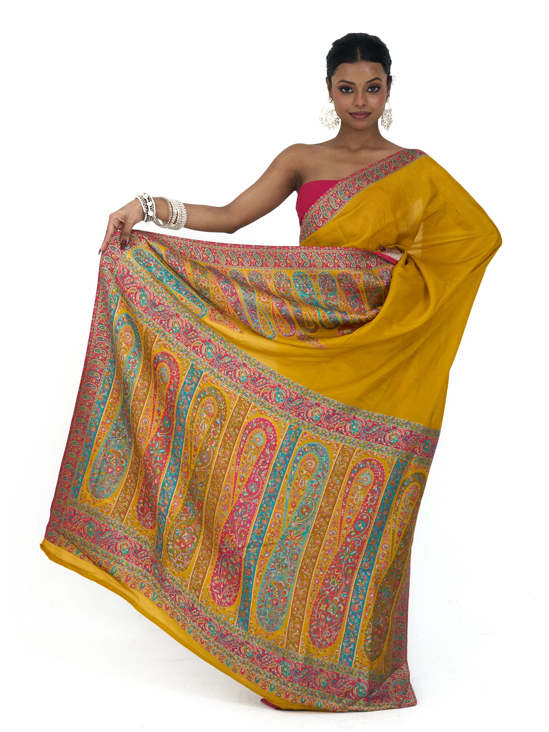 Mustard Eri Silk Saree | Kashmiri Paisley Pallu Saree