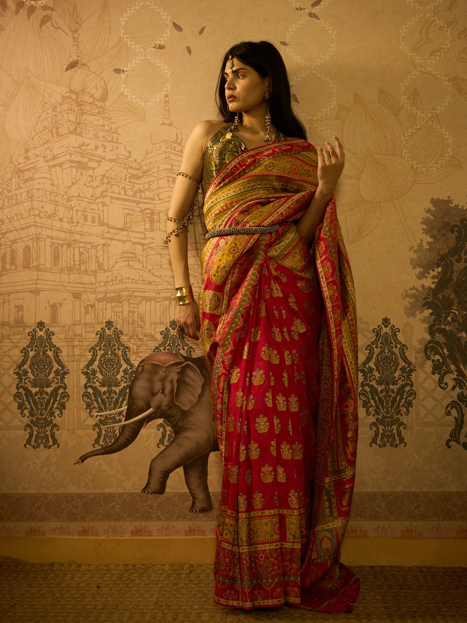 Pink Muga Silk Banarasi Saree | Zardozi Floral Pattern | Indian Wedding Saree