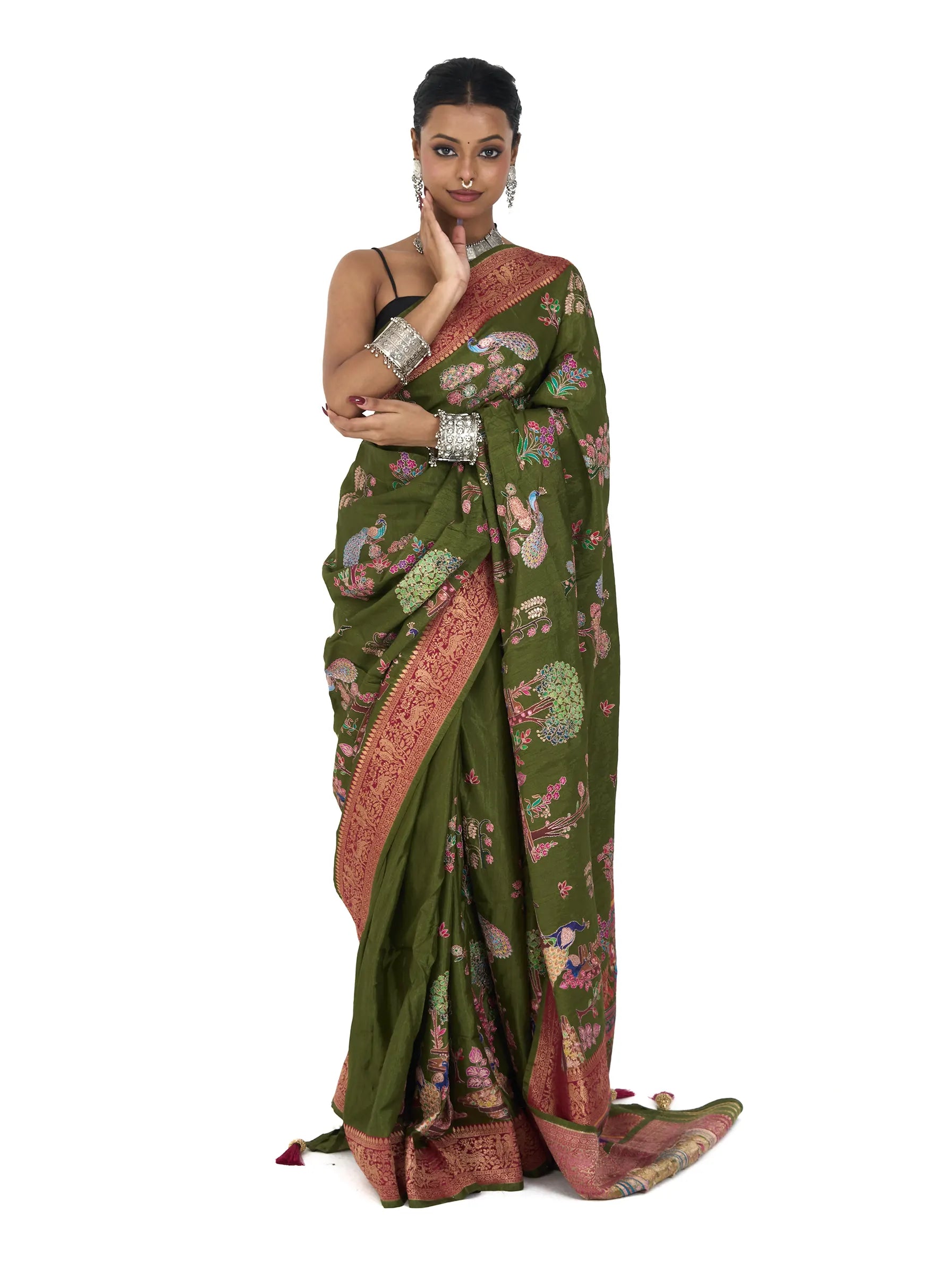 Green Kalamkari Saree | Pure Eri Vegan Silk