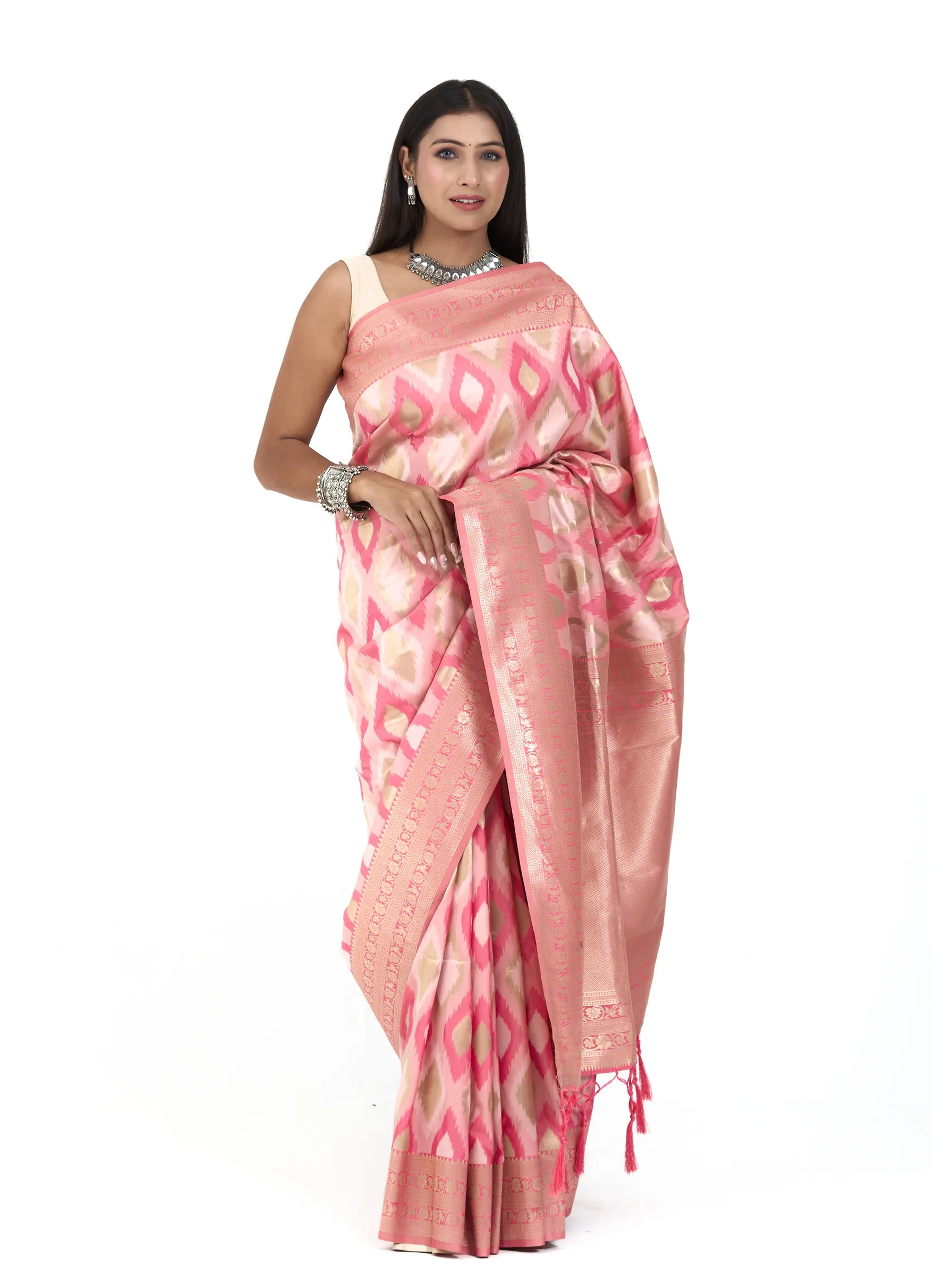Pink Patola Assam Silk Saree | Ikat Woven Silk Saree