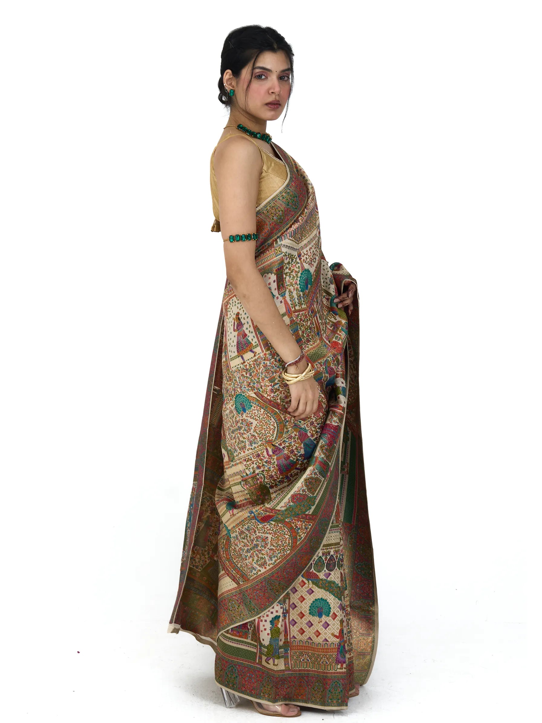 Cream Rajwada Tanchui Eri Silk Saree
