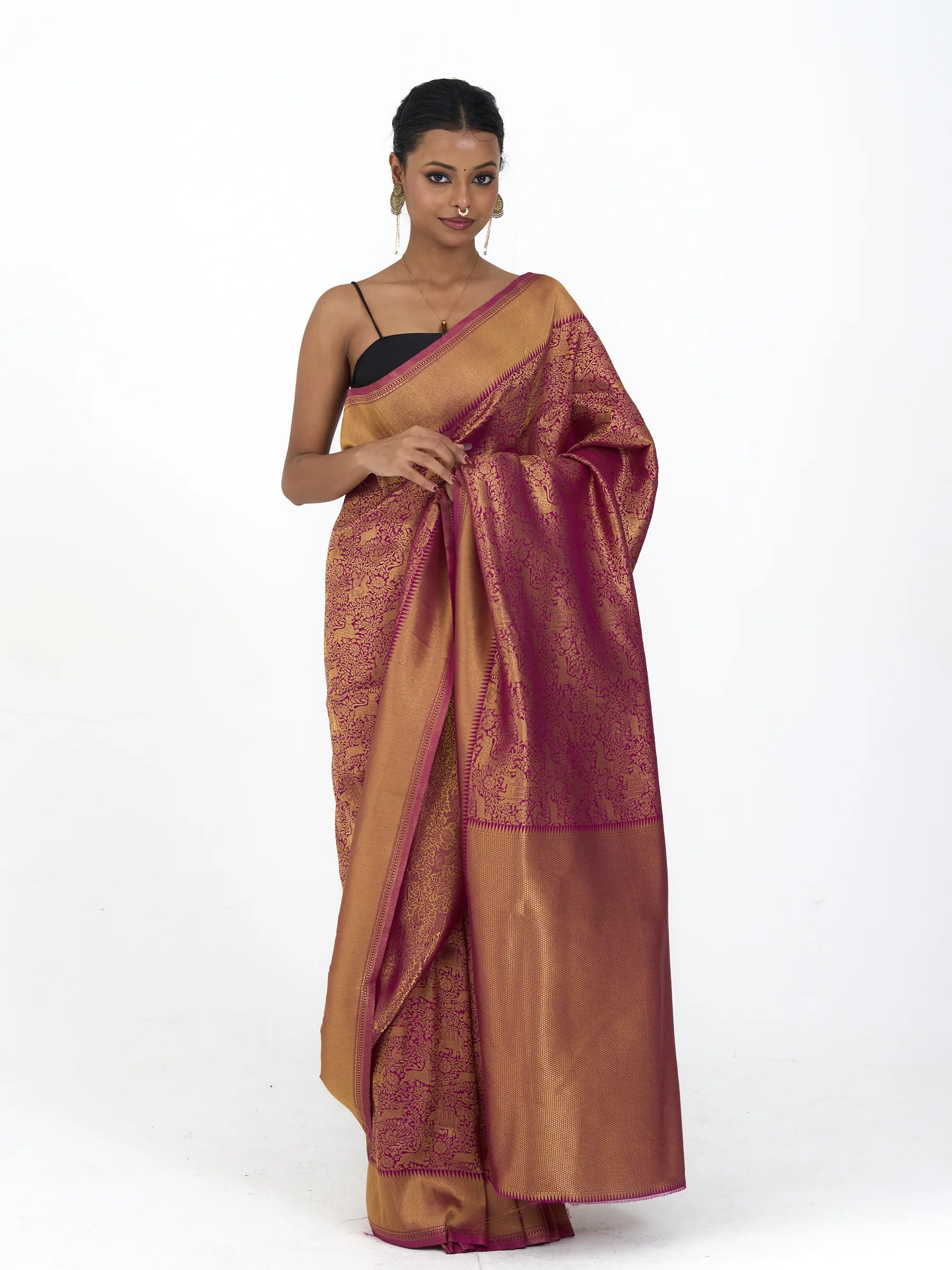 Wine Gold Banarasi Silk Saree | Bridal Banarasi Saree