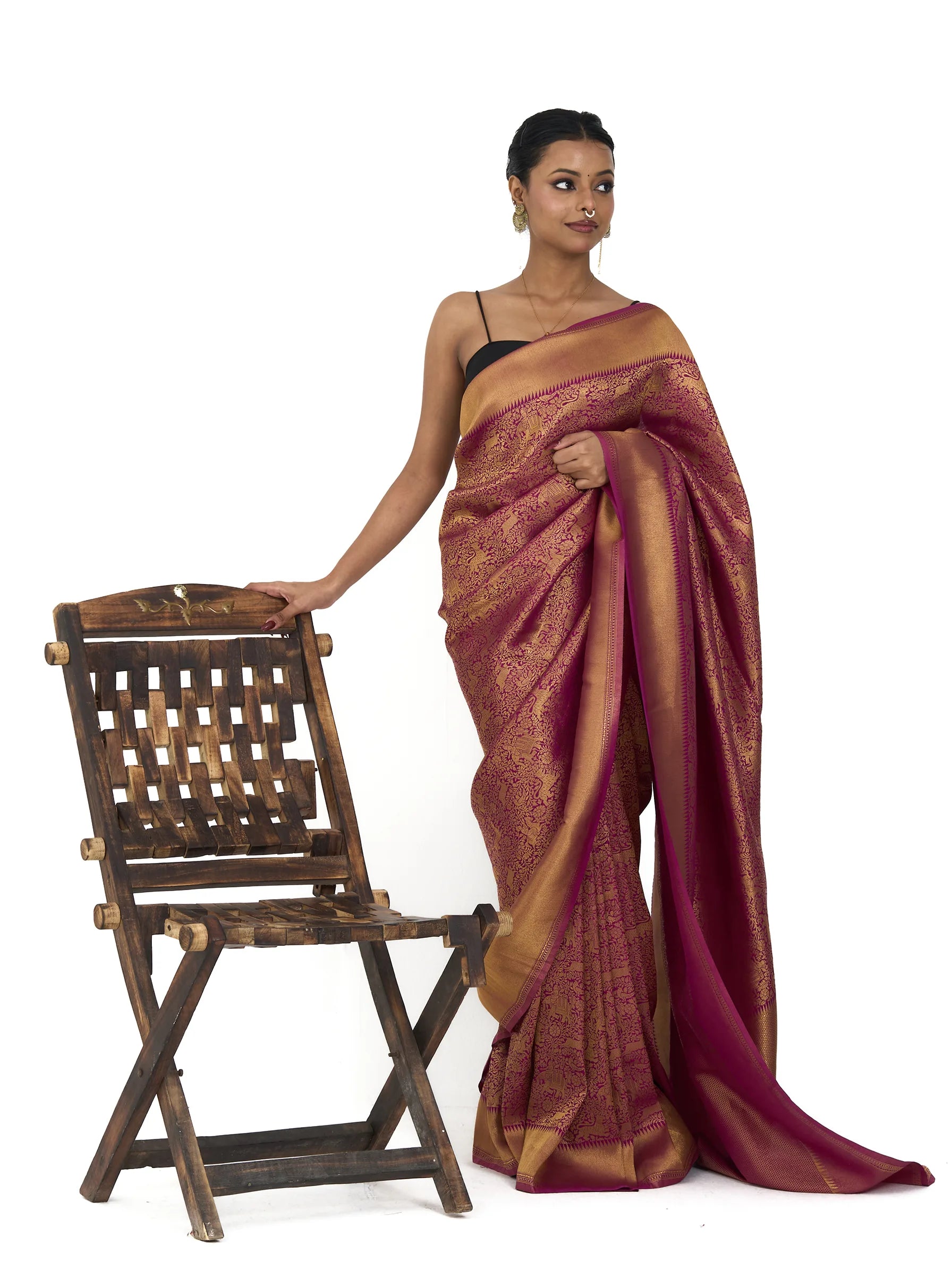 Wine Gold Banarasi Silk Saree | Bridal Banarasi Saree
