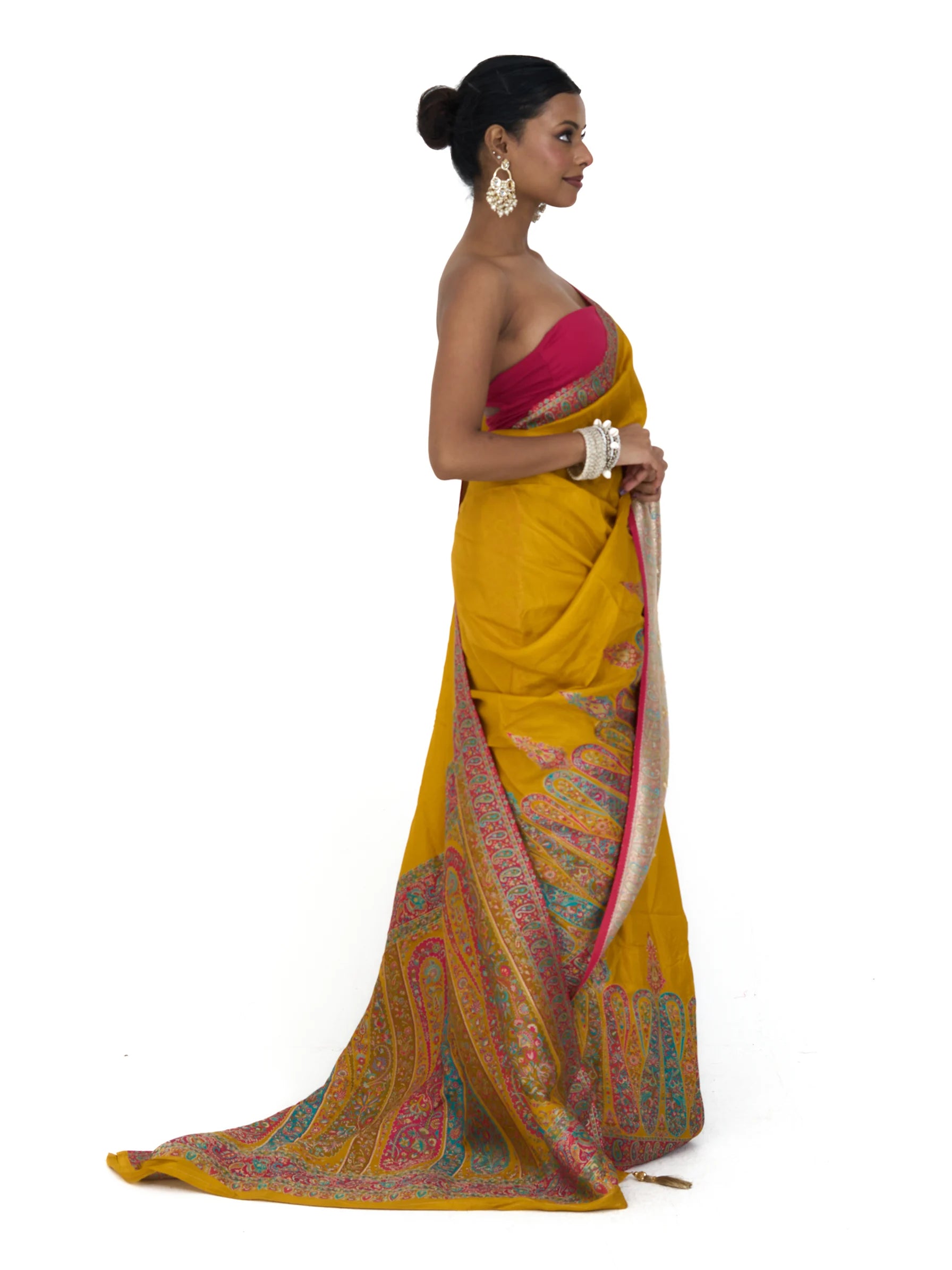 Mustard Eri Silk Saree | Kashmiri Paisley Pallu Saree