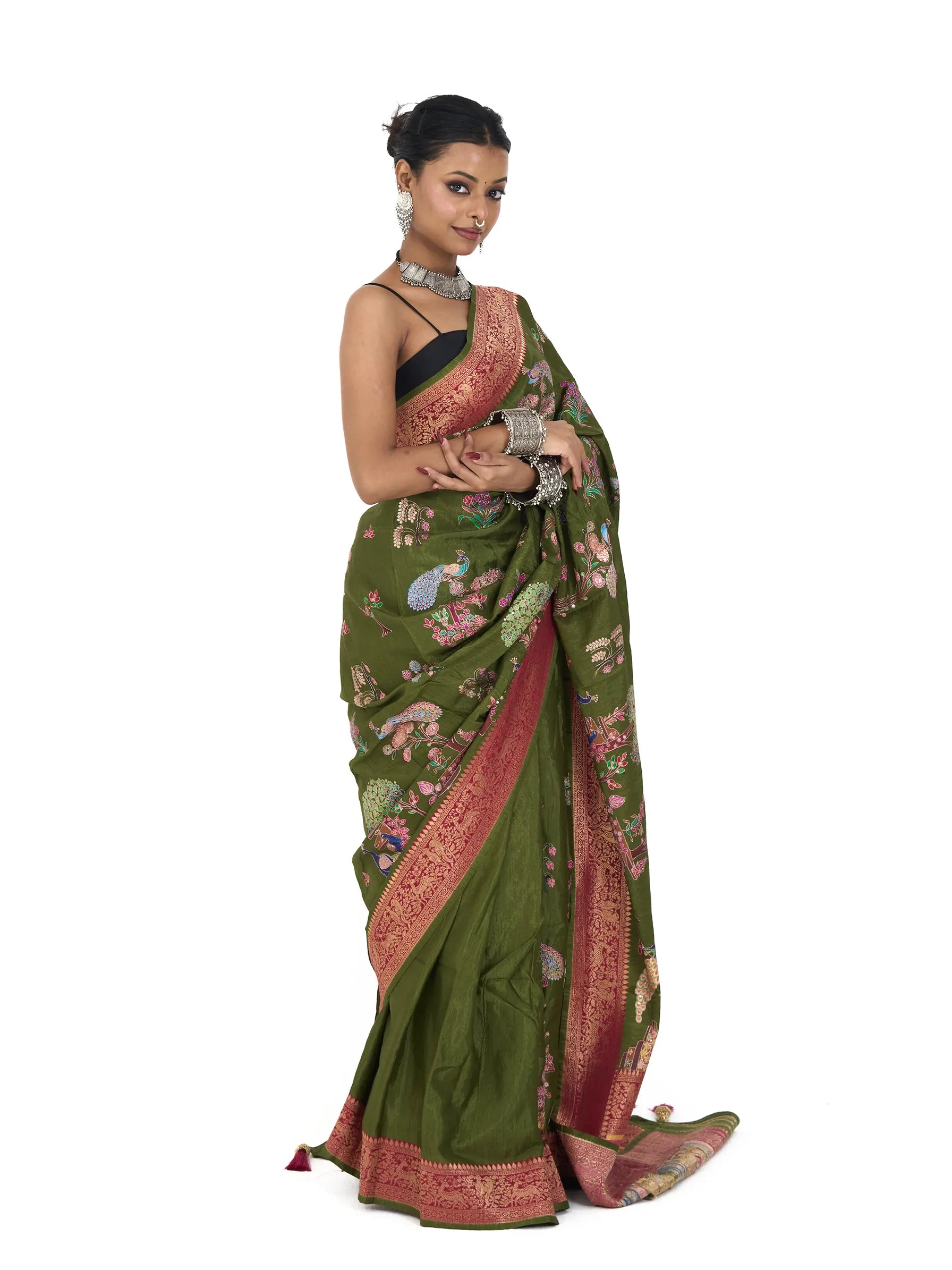 Green Kalamkari Saree | Pure Eri Vegan Silk