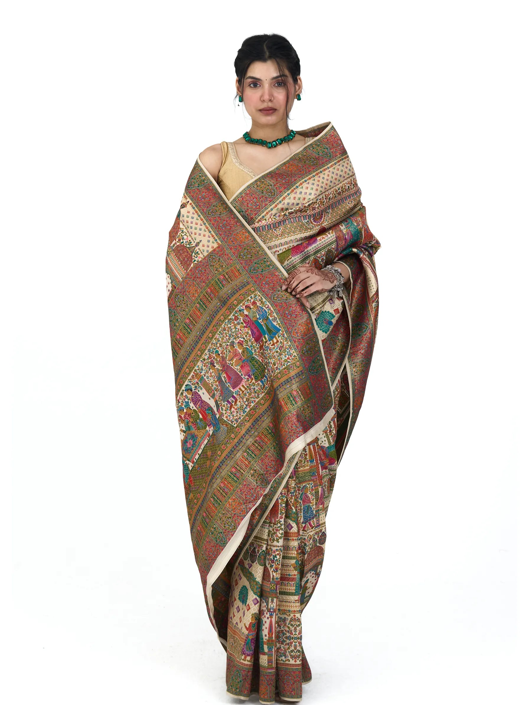 Cream Rajwada Tanchui Eri Silk Saree