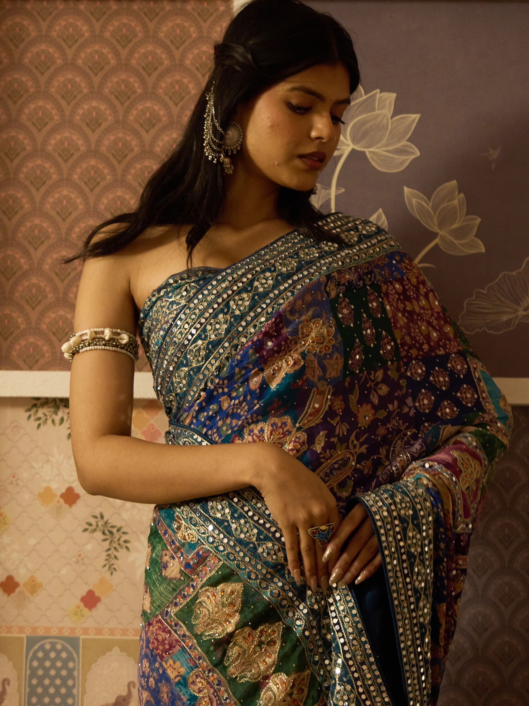 Blue Lotus Crepe Designer Saree | Indian Bridal Saree