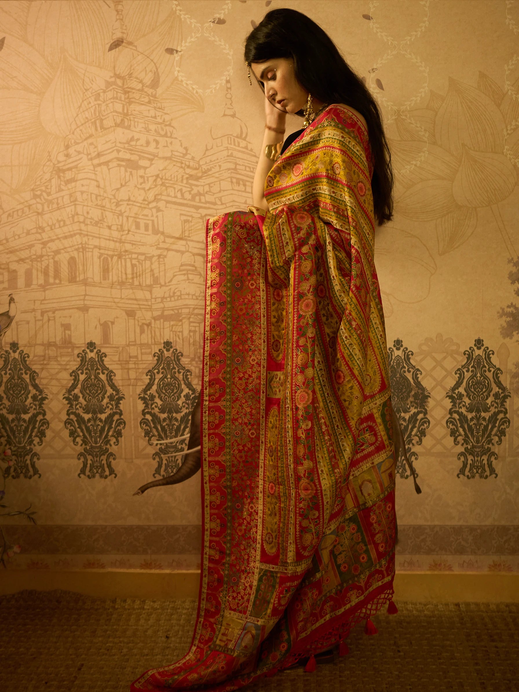 Pink Muga Silk Banarasi Saree | Zardozi Floral Pattern | Indian Wedding Saree