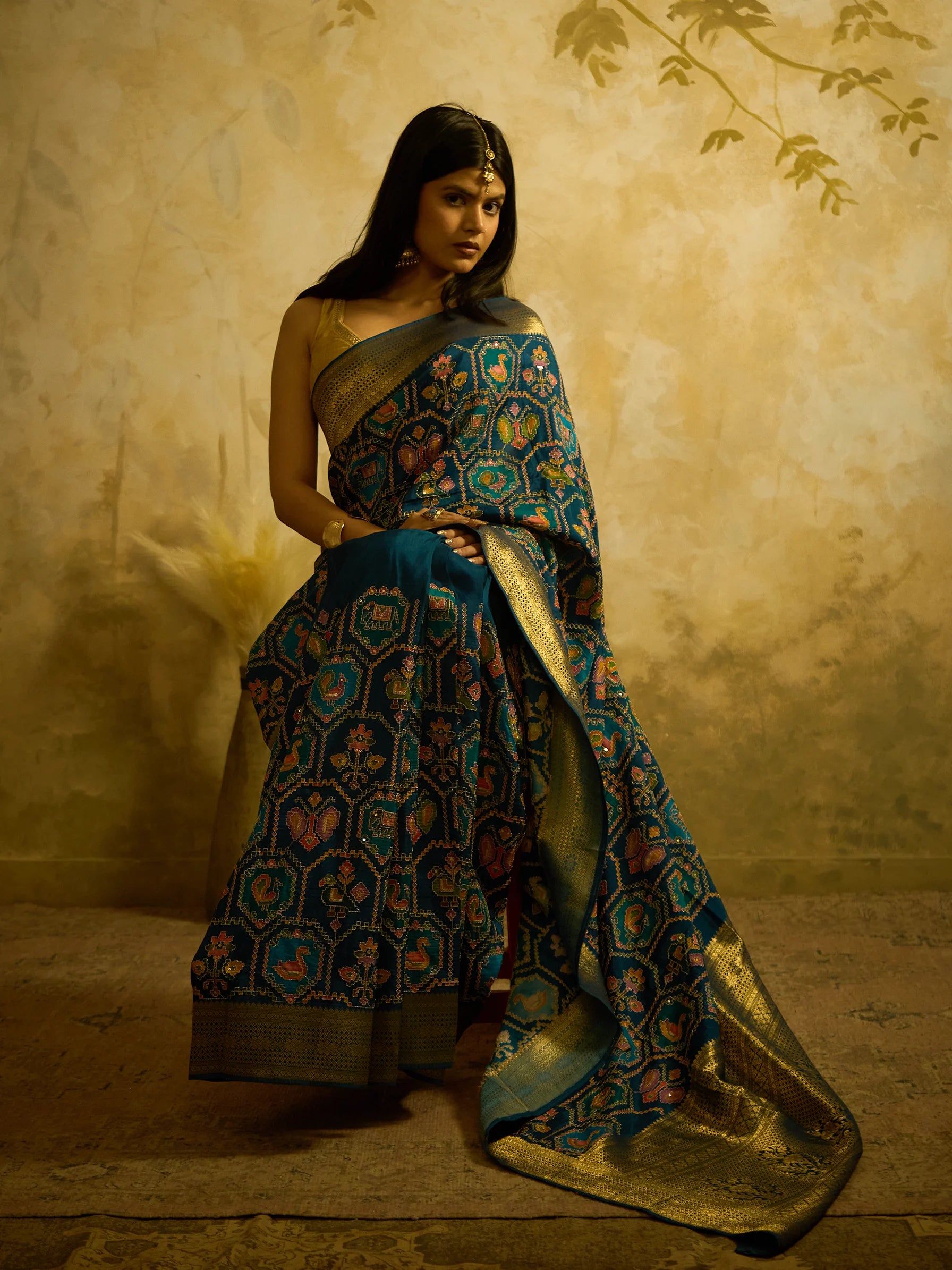 Blue Moonga Silk Patola Saree | Banarasi Border Saree | Designer Silk Saree