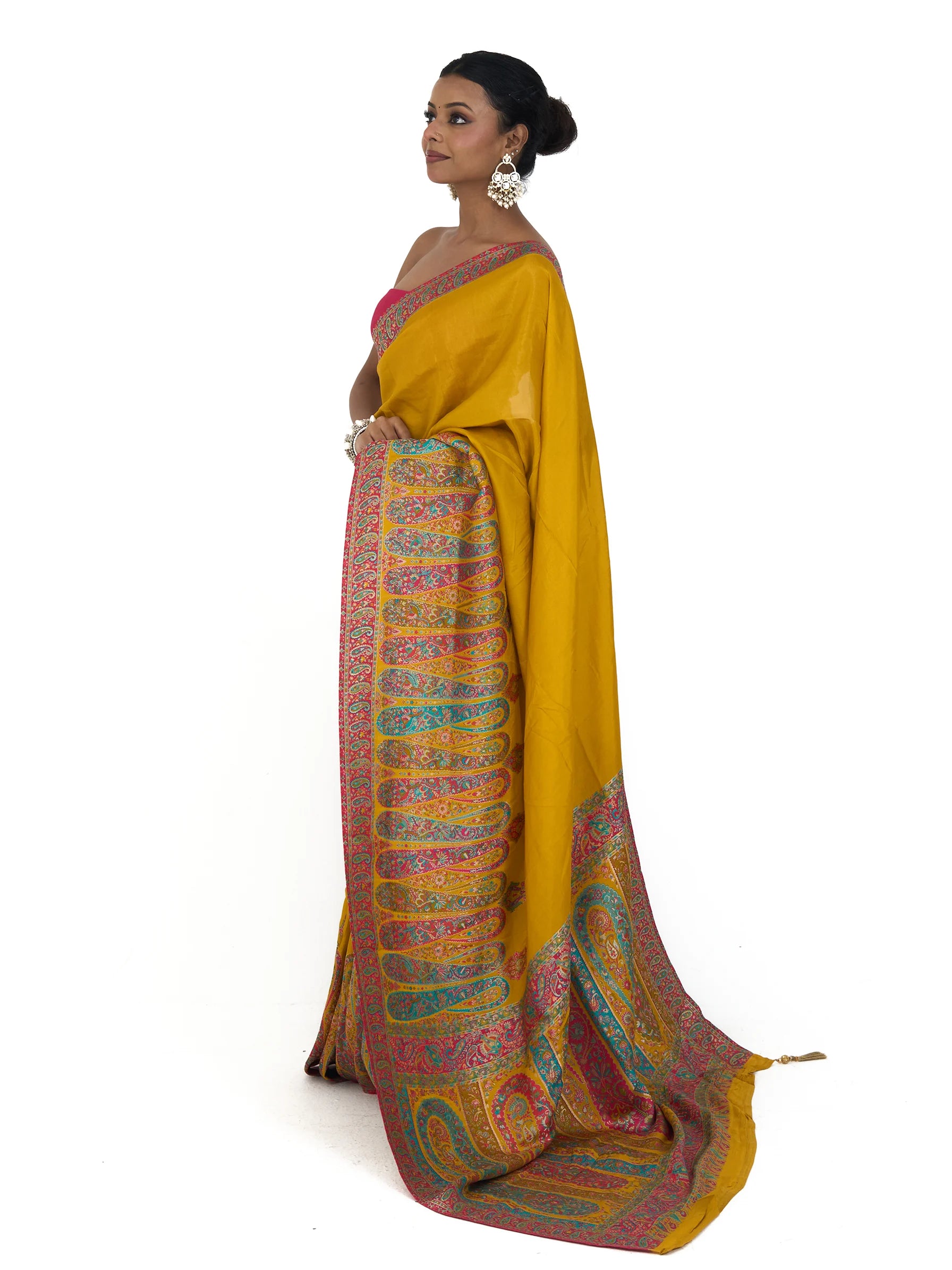 Mustard Eri Silk Saree | Kashmiri Paisley Pallu Saree