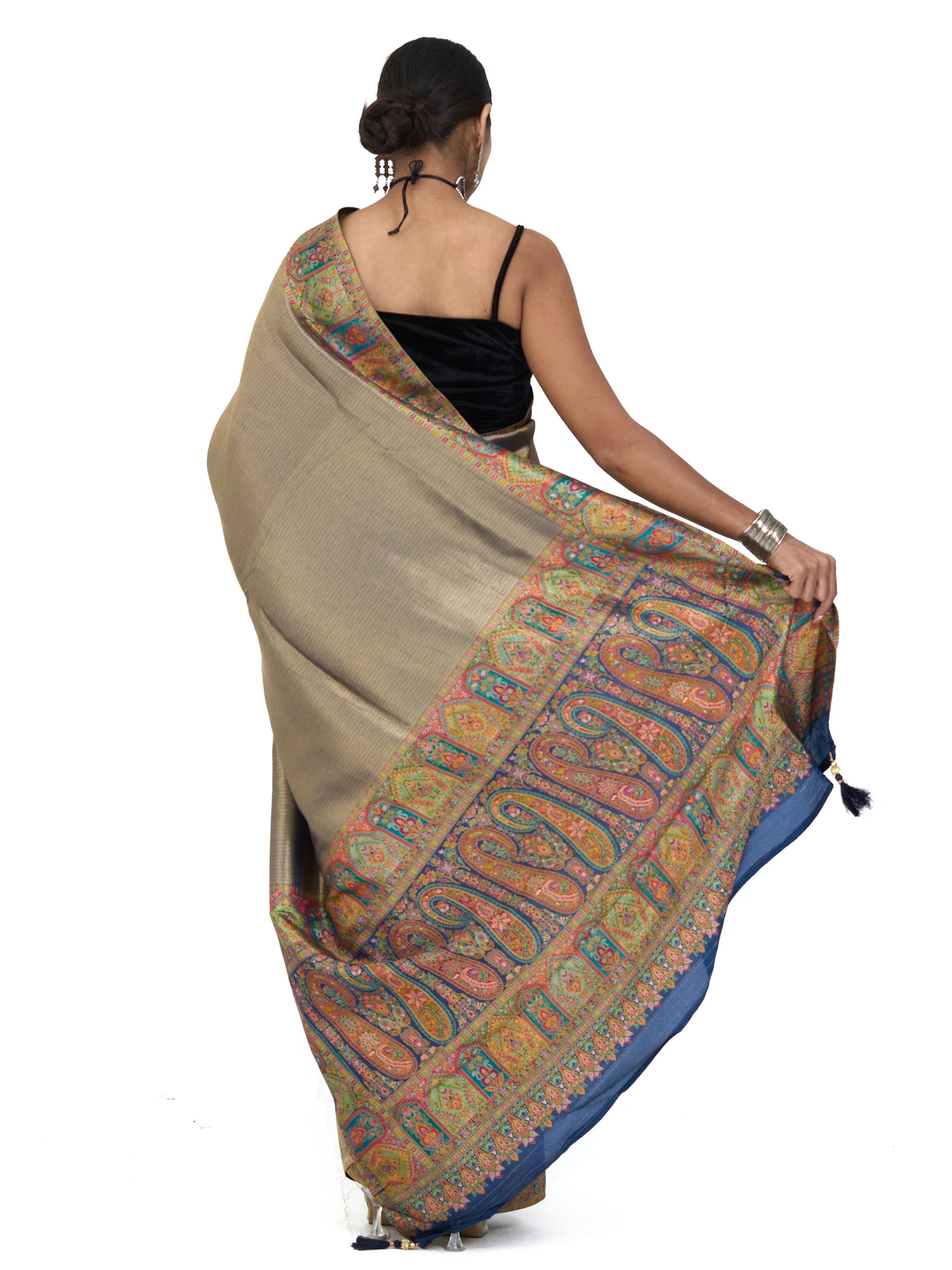Champagne Gold Banarasi Eri Silk Saree | Paisley Ambi Brocade Zari Work