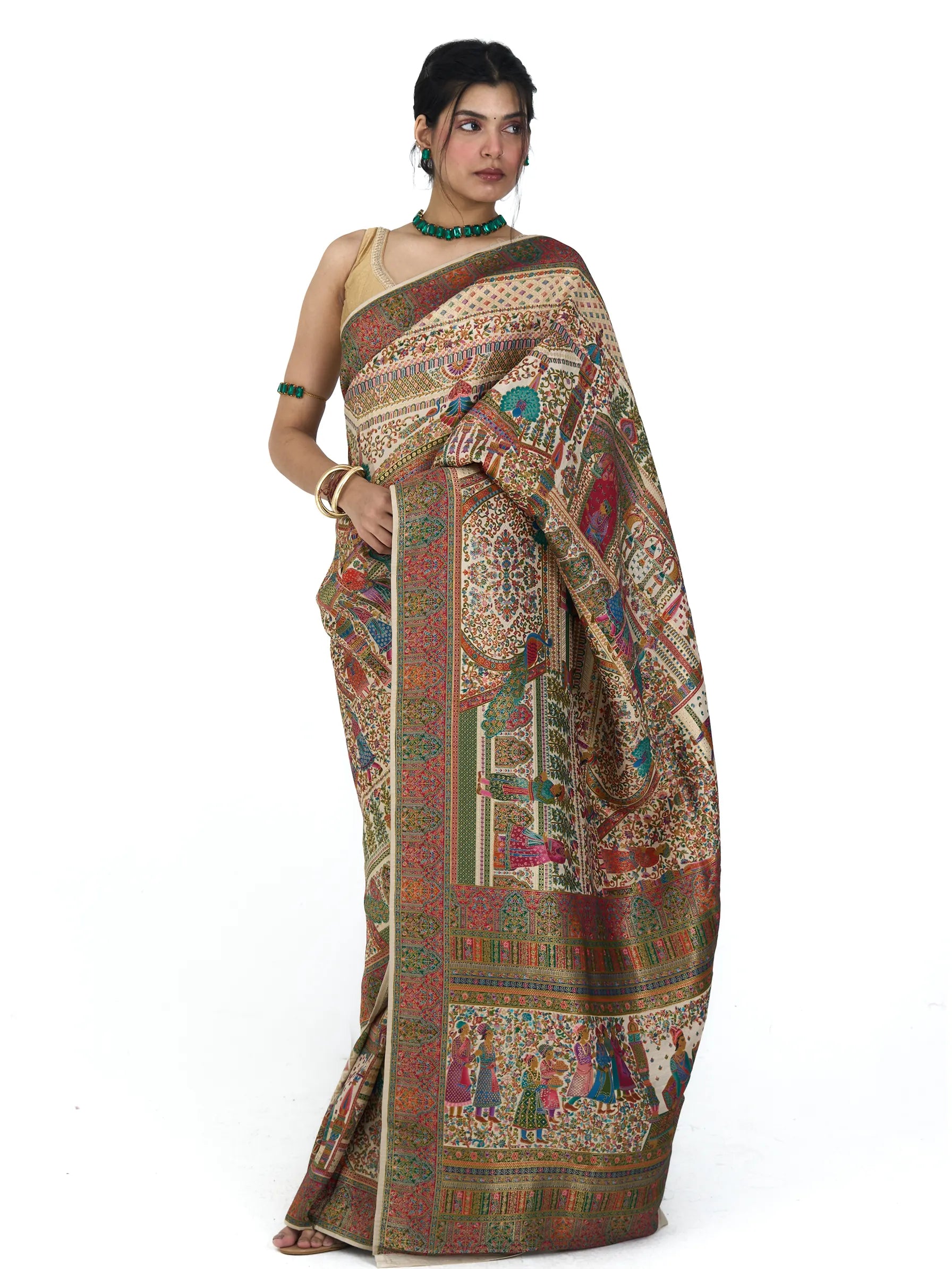 Cream Rajwada Tanchui Eri Silk Saree