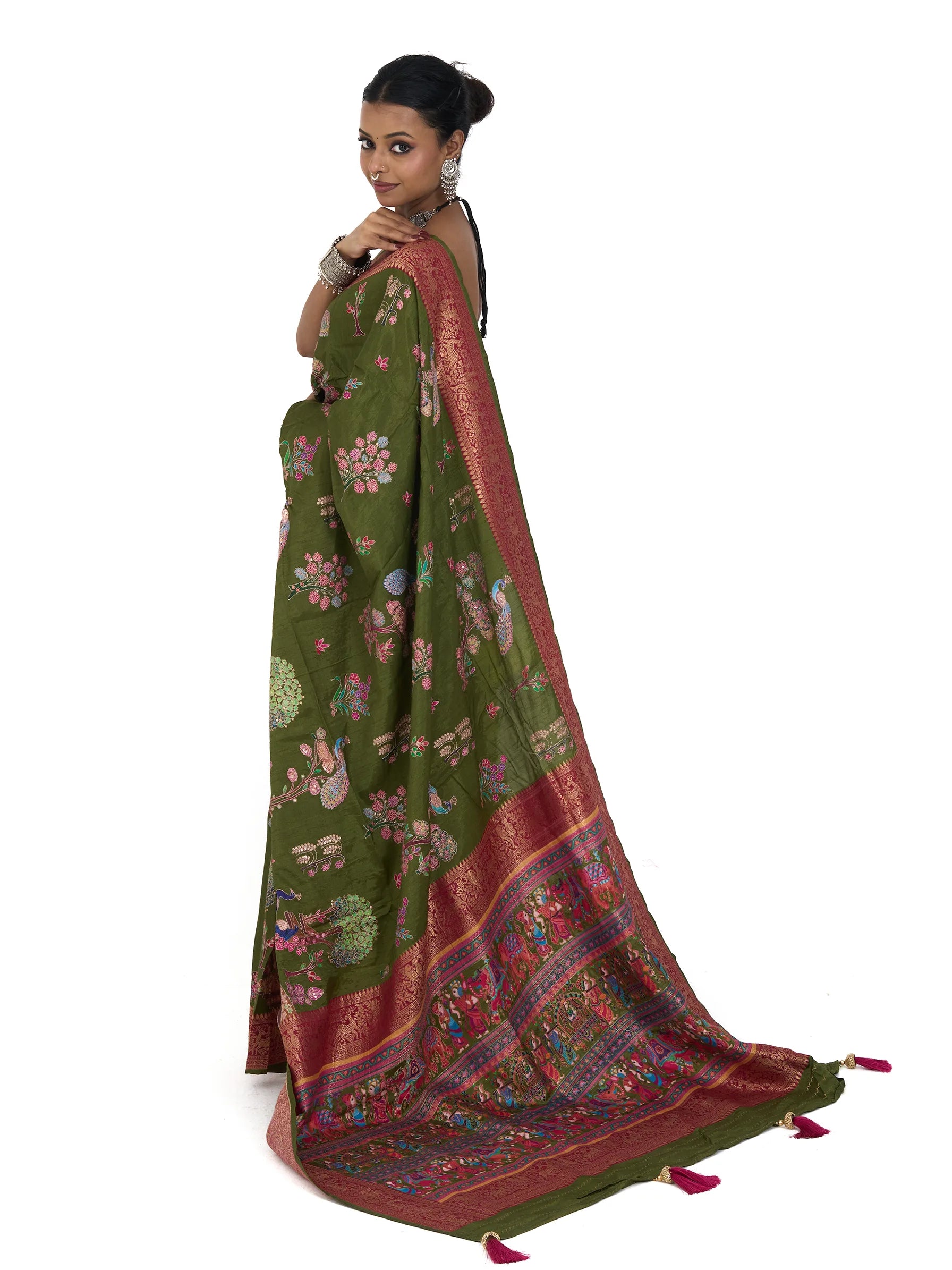Green Kalamkari Saree | Pure Eri Vegan Silk
