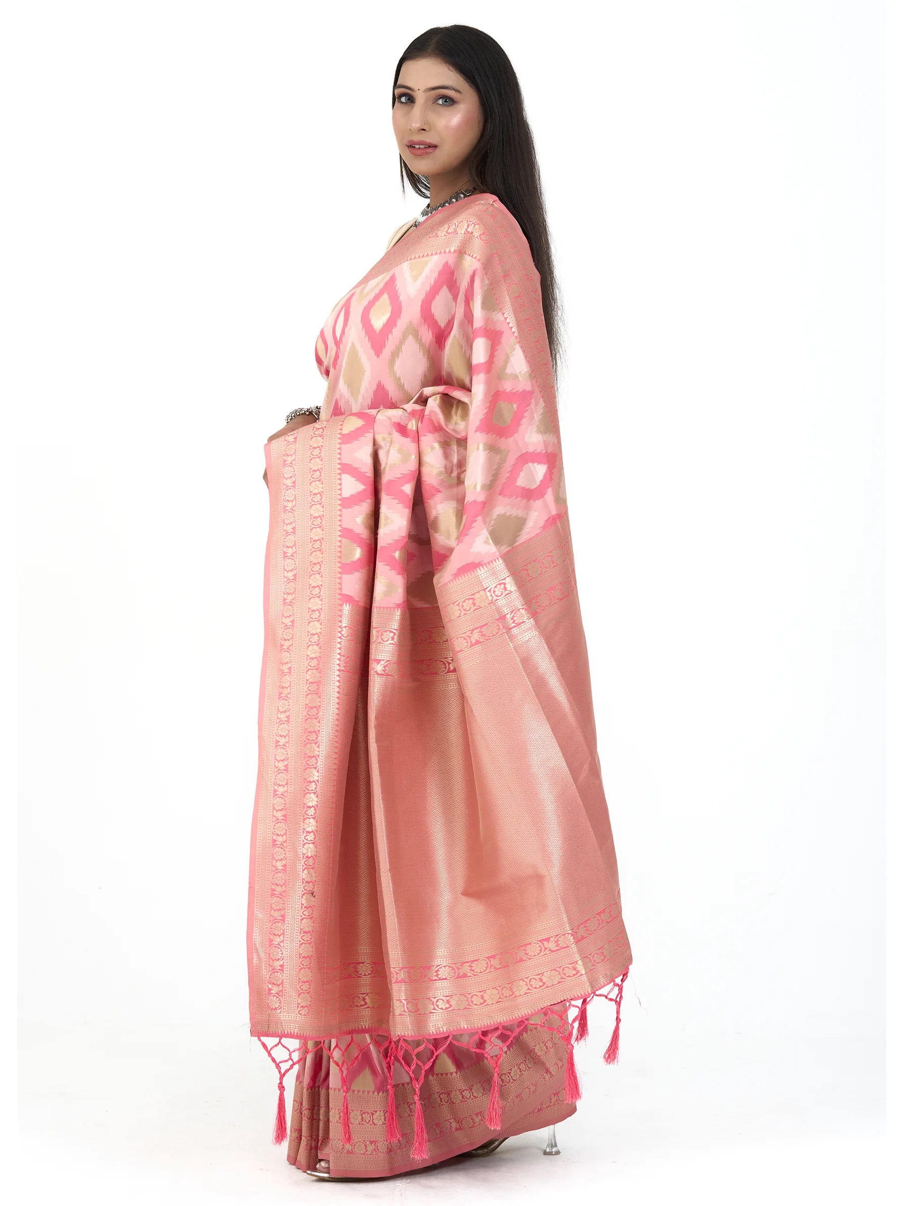 Pink Patola Assam Silk Saree | Ikat Woven Silk Saree