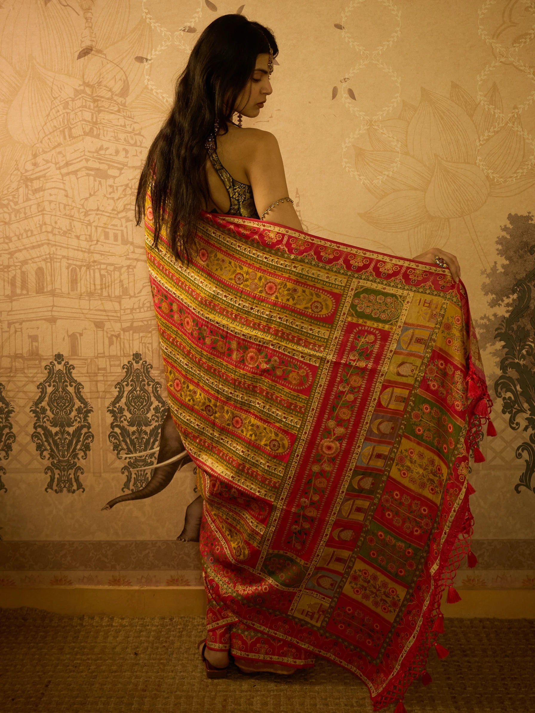 Pink Muga Silk Banarasi Saree | Zardozi Floral Pattern | Indian Wedding Saree
