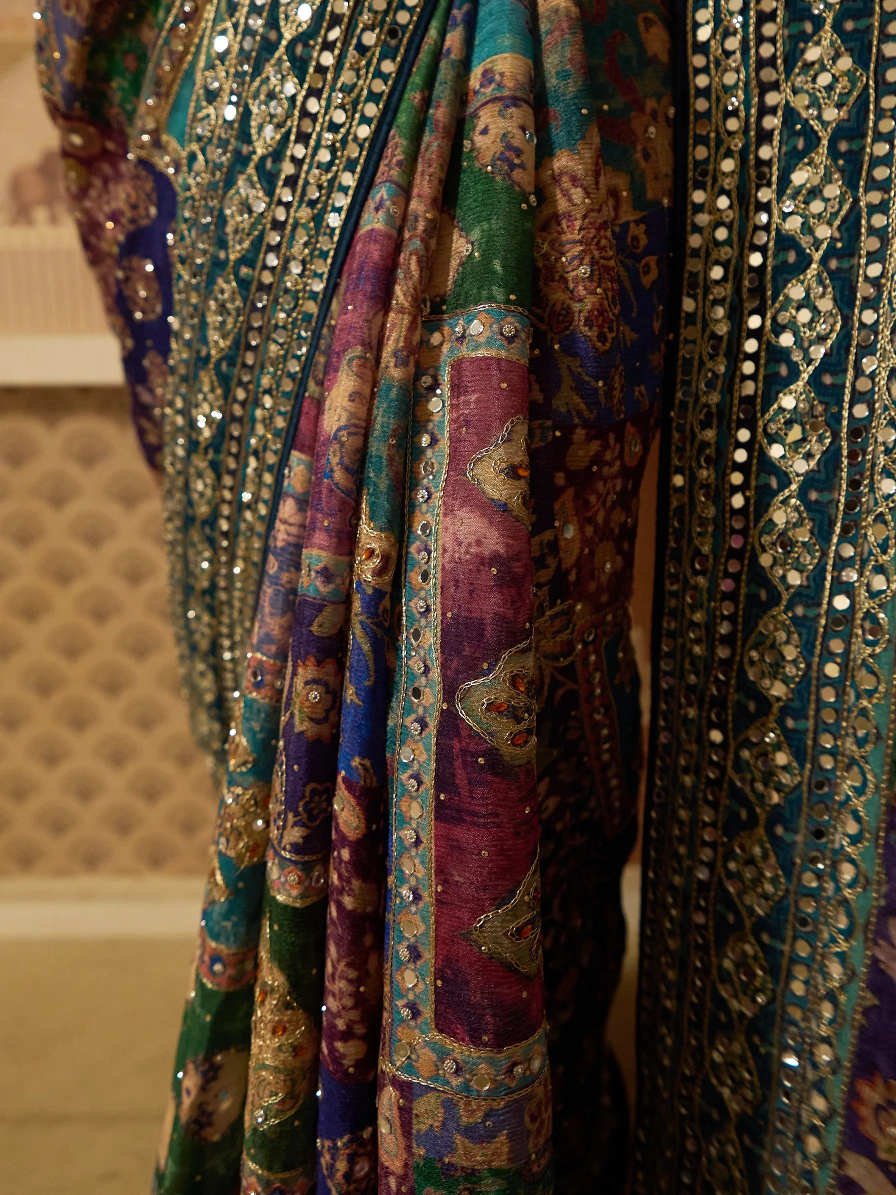 Blue Lotus Crepe Designer Saree | Indian Bridal Saree