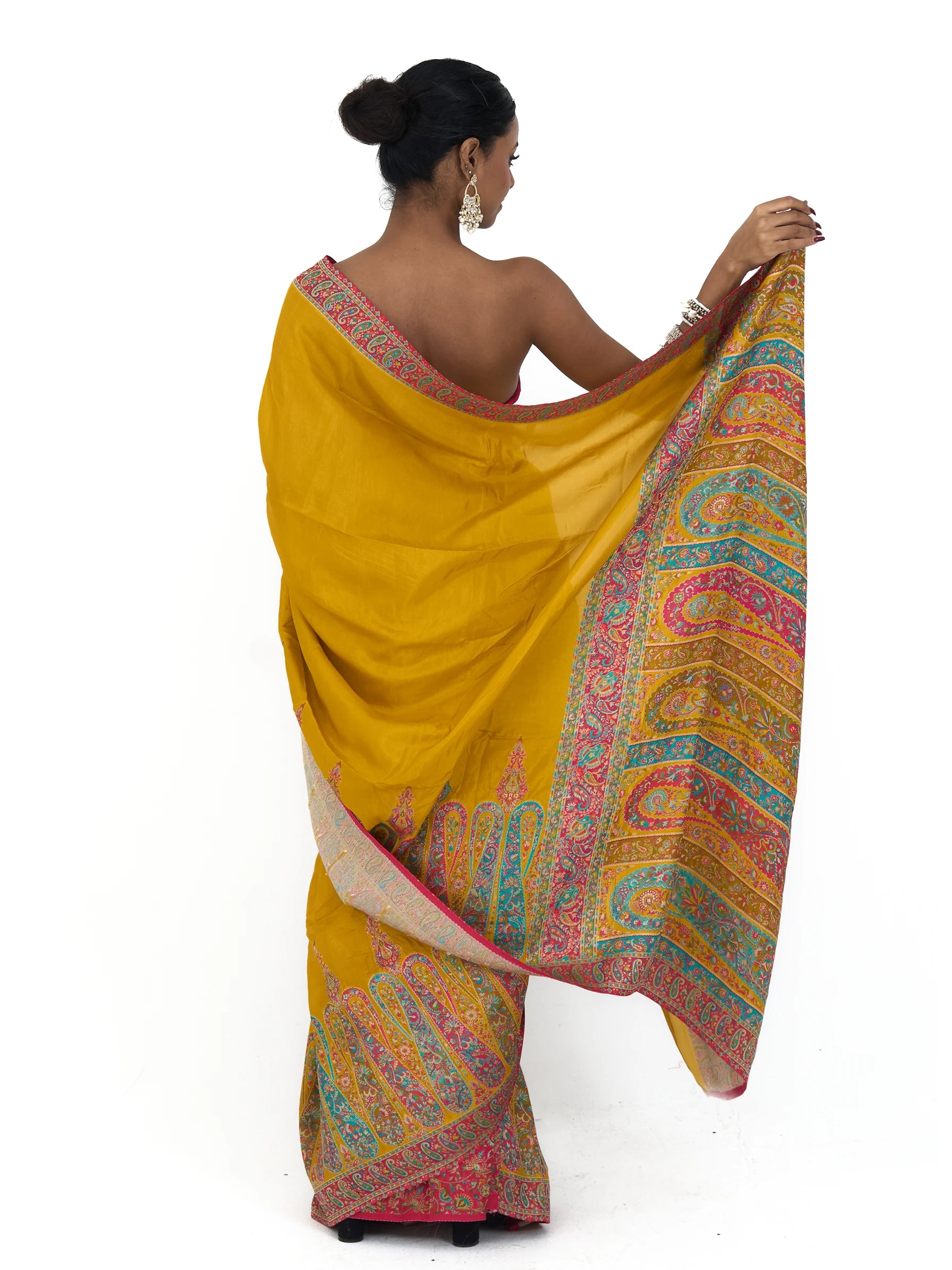 Mustard Eri Silk Saree | Kashmiri Paisley Pallu Saree