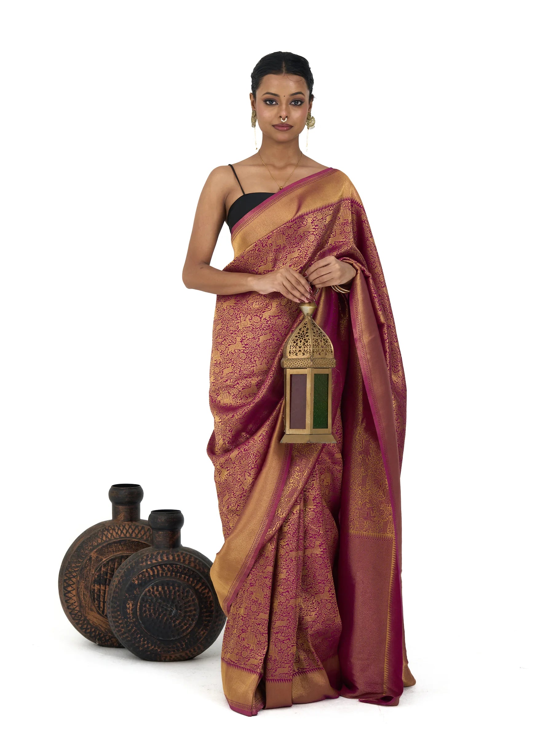 Wine Gold Banarasi Silk Saree | Bridal Banarasi Saree