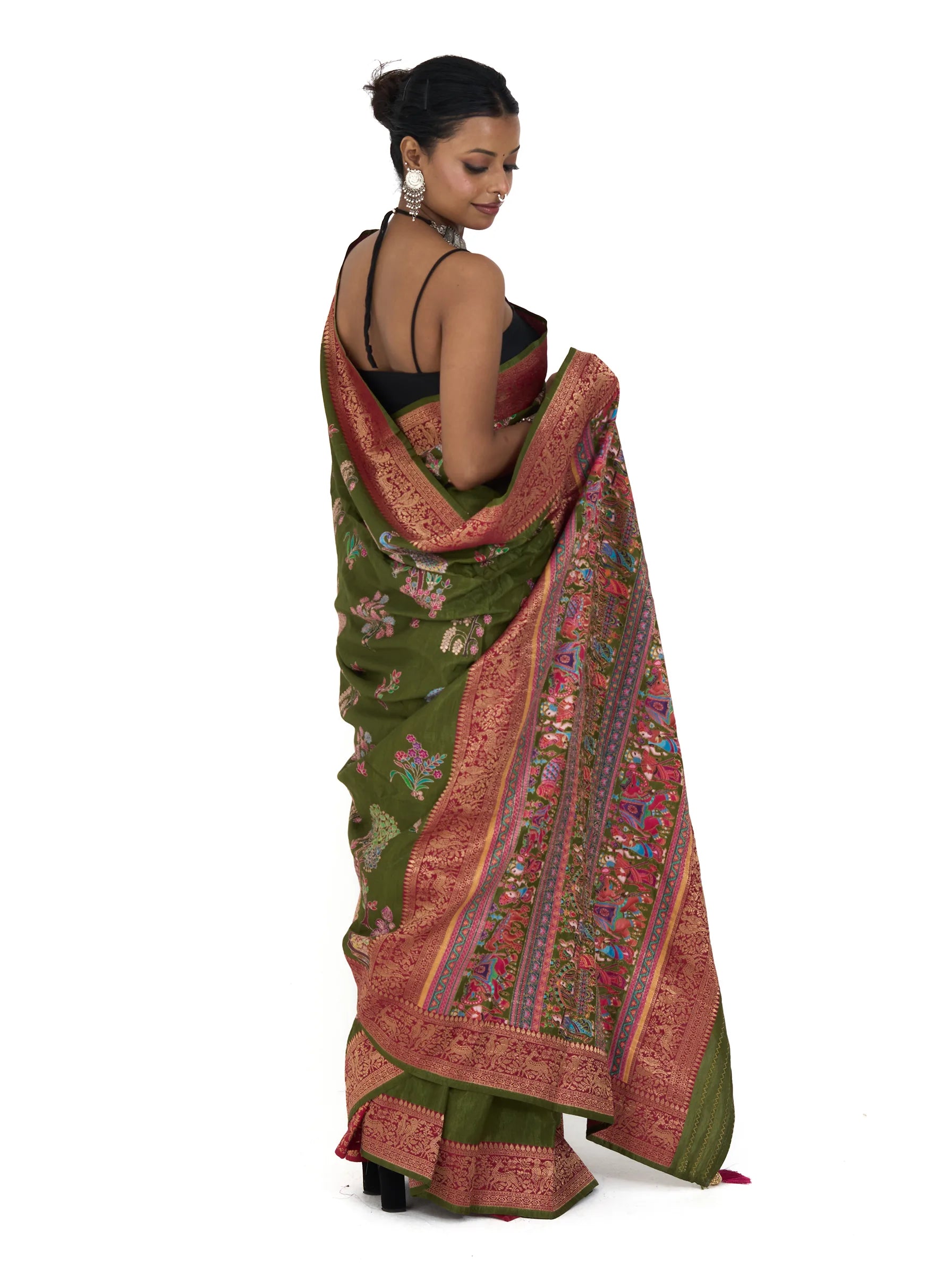 Green Kalamkari Saree | Pure Eri Vegan Silk