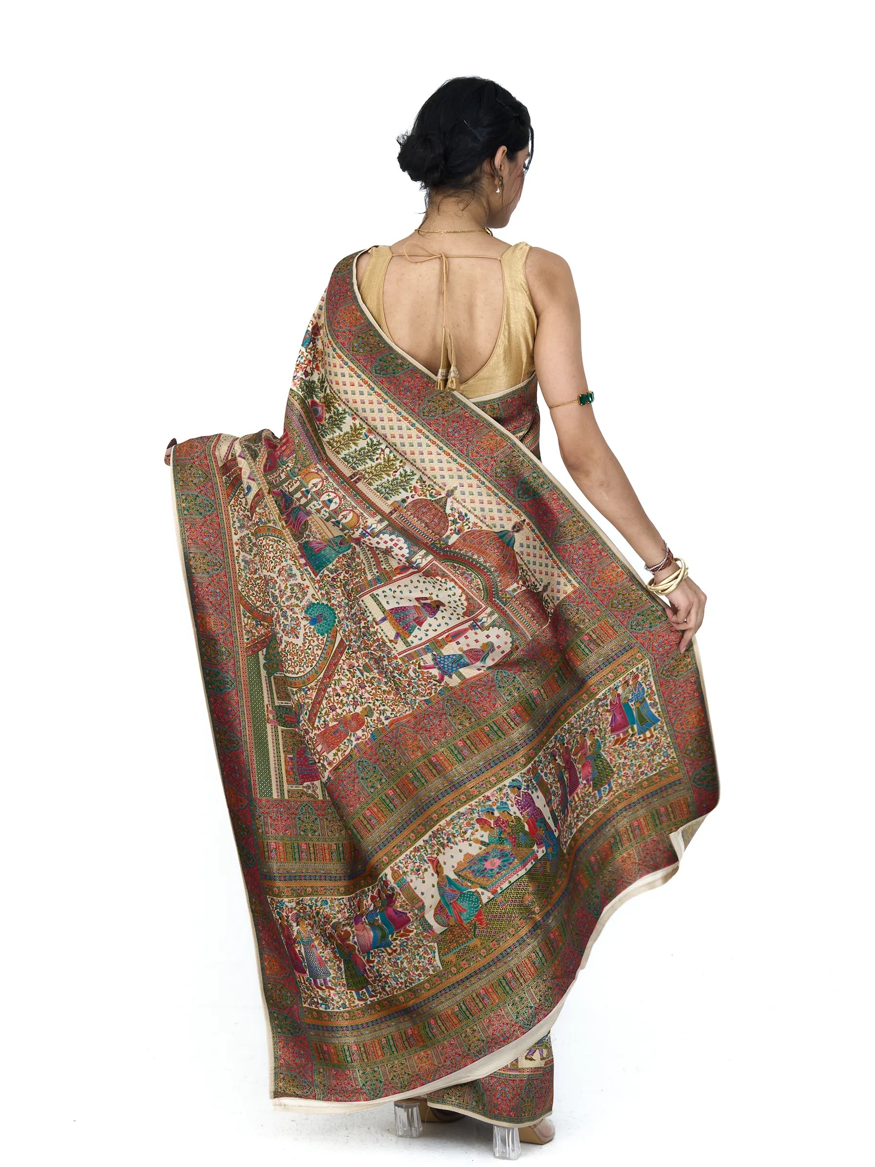 Cream Rajwada Tanchui Eri Silk Saree