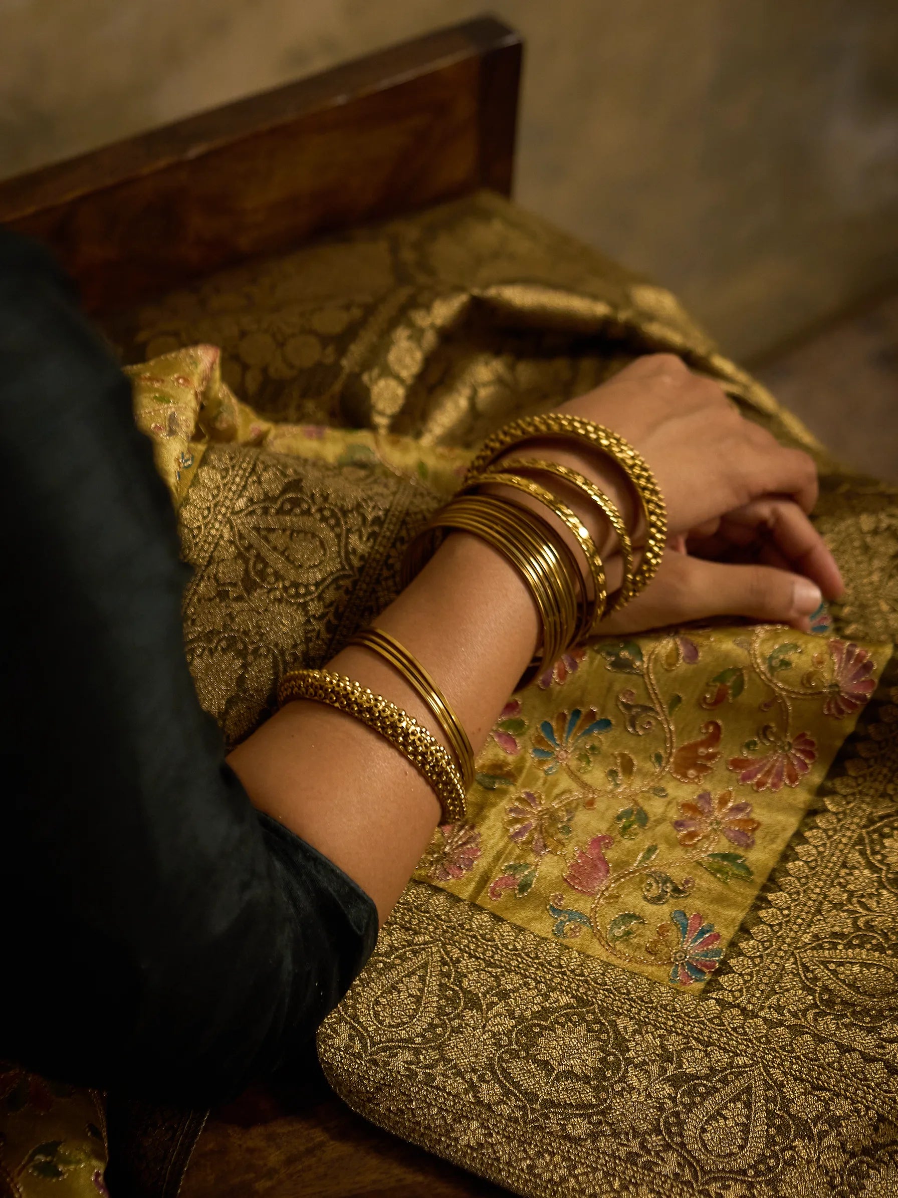 Green Bamboo Tissue Fusion Saree | Phulkari Print | Handcrafted Indian Wedding Saree