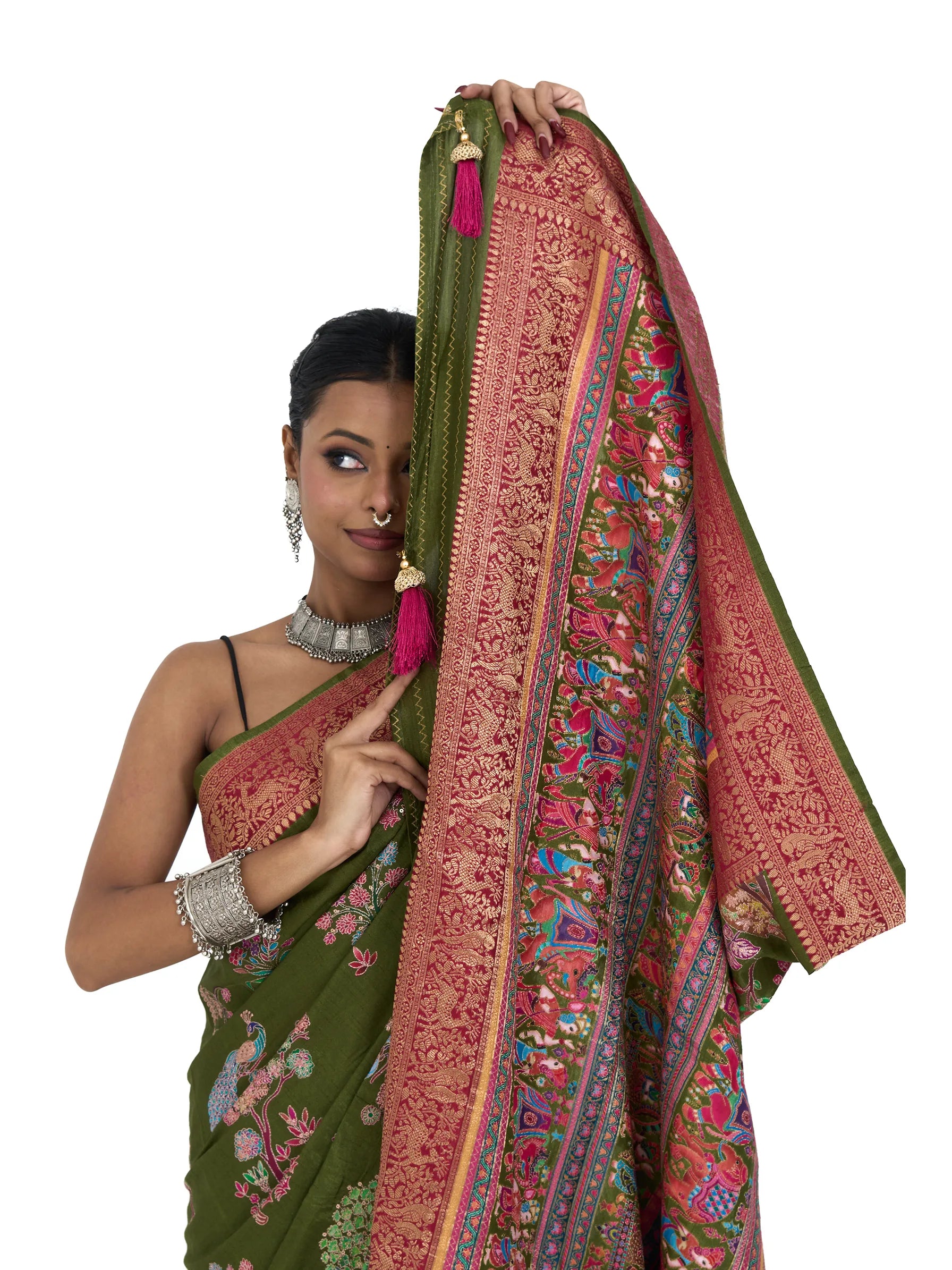 Green Kalamkari Saree | Pure Eri Vegan Silk