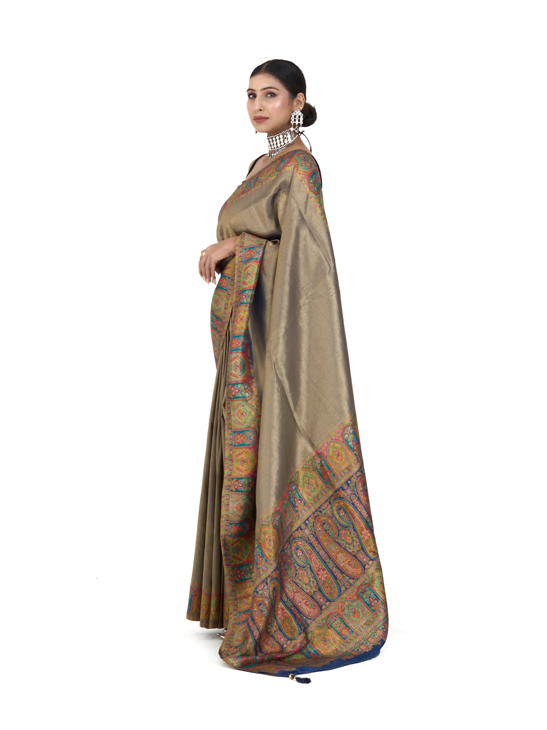 Champagne Gold Banarasi Eri Silk Saree | Paisley Ambi Brocade Zari Work