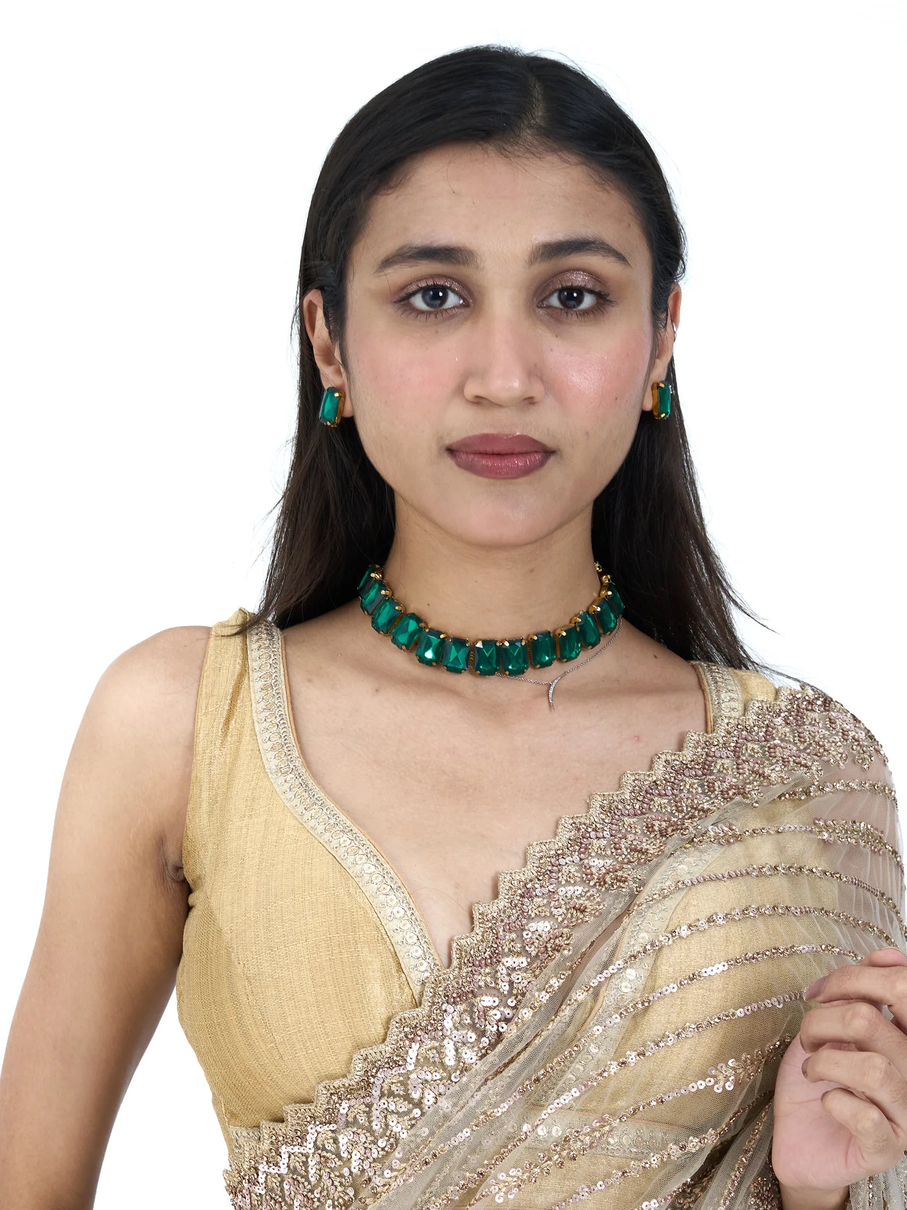 Gold Bamboo Net Embroidery Saree | Leheriya Saree with Sequins & Zardozi Work