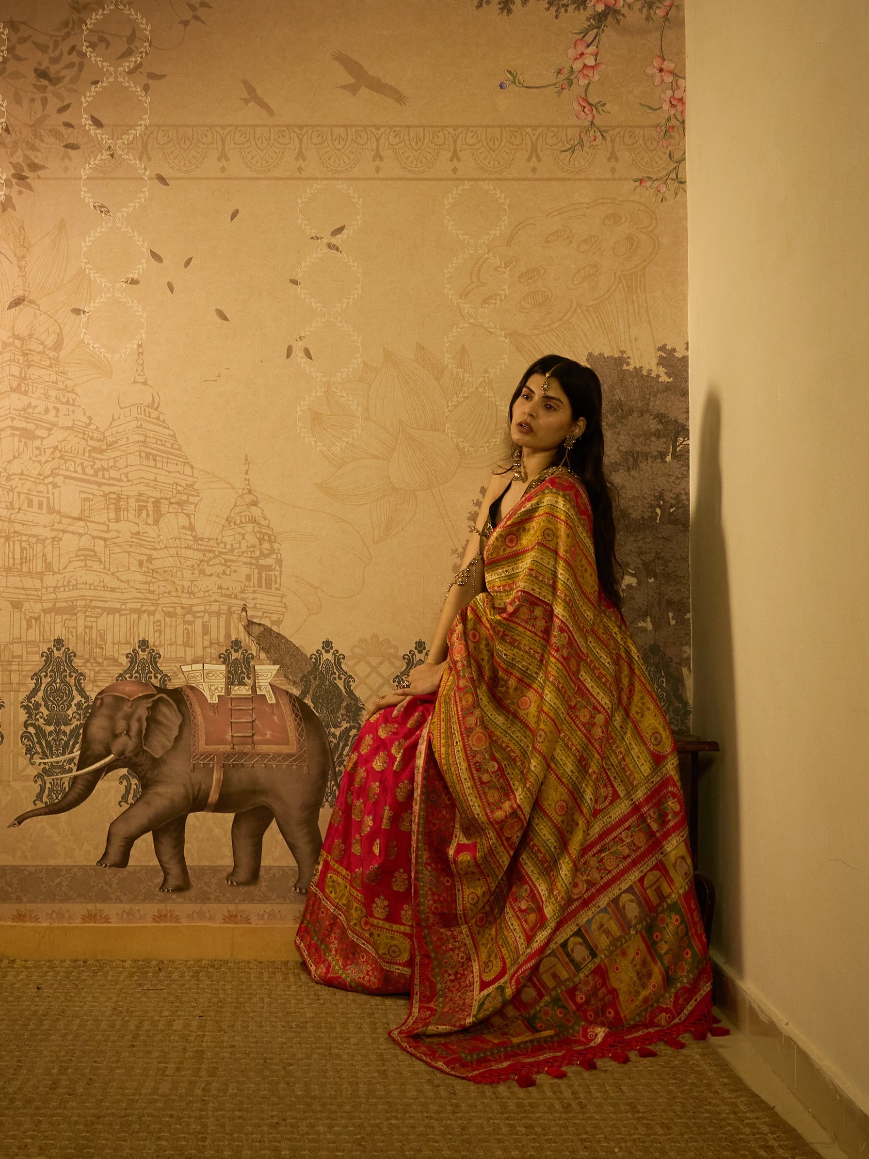 Pink Muga Silk Banarasi Saree | Zardozi Floral Pattern | Indian Wedding Saree
