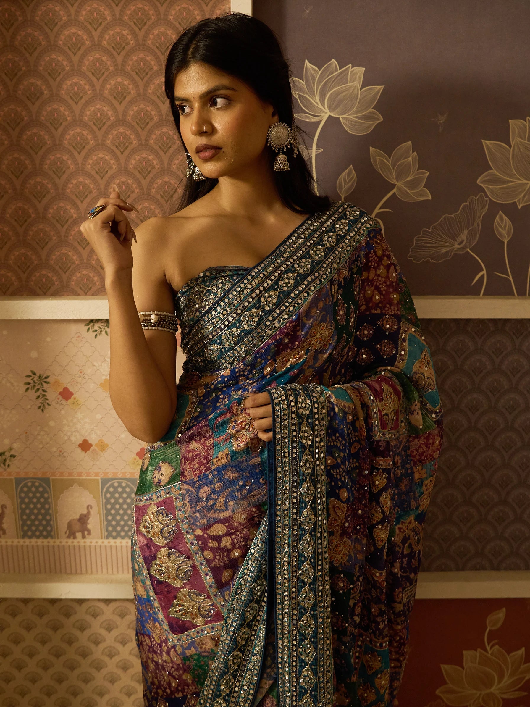 Blue Lotus Crepe Designer Saree | Indian Bridal Saree