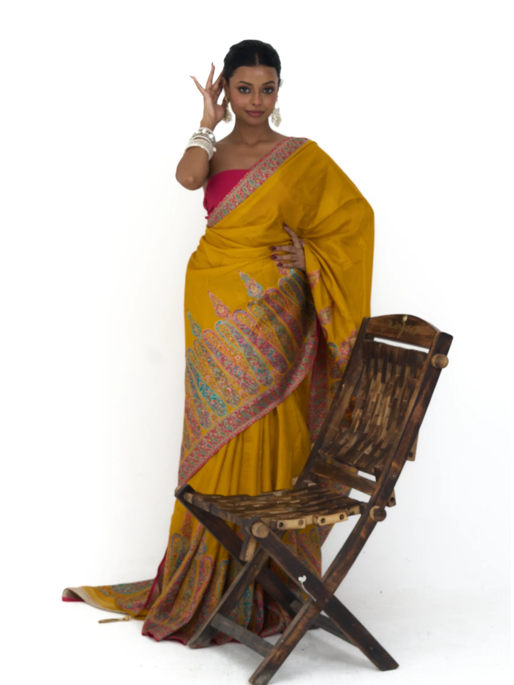 Mustard Eri Silk Saree | Kashmiri Paisley Pallu Saree
