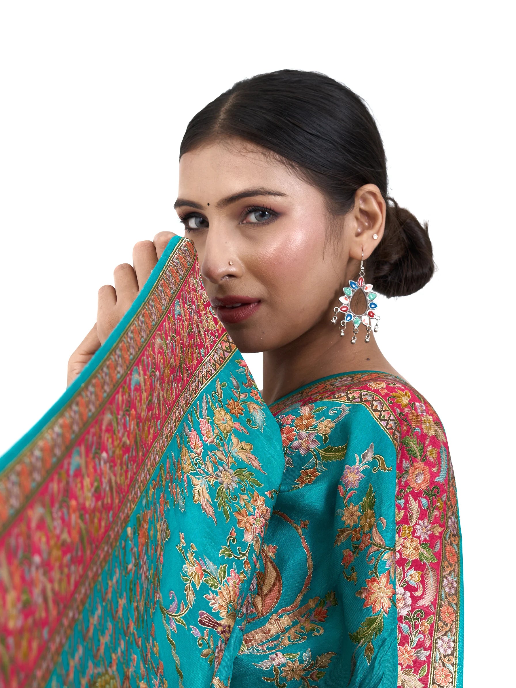 Rajwada Print Pure Eri Vegan Silk Saree | Kalamkari Zardozi Embroidered Blue Saree