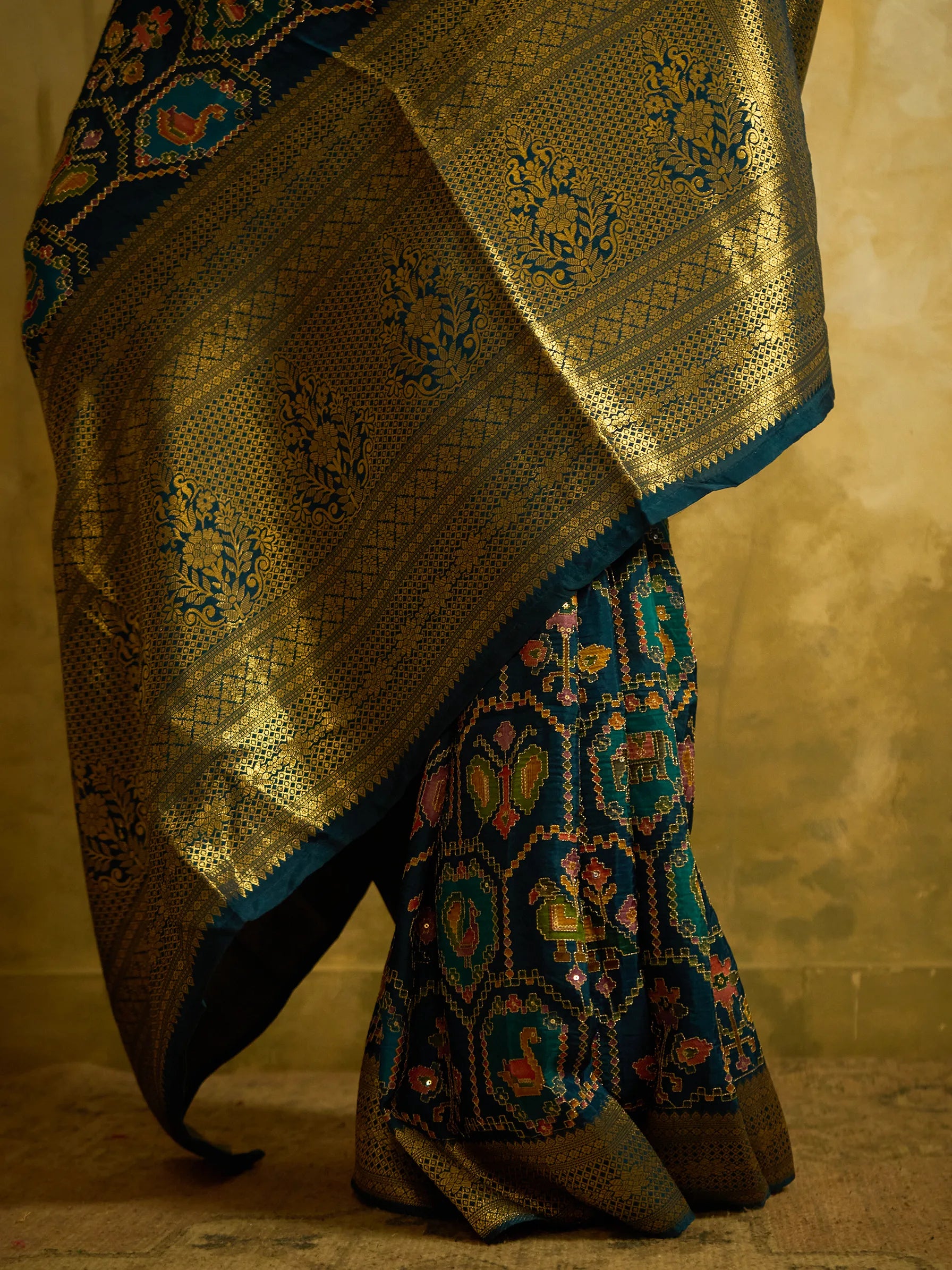 Blue Moonga Silk Patola Saree | Banarasi Border Saree | Designer Silk Saree