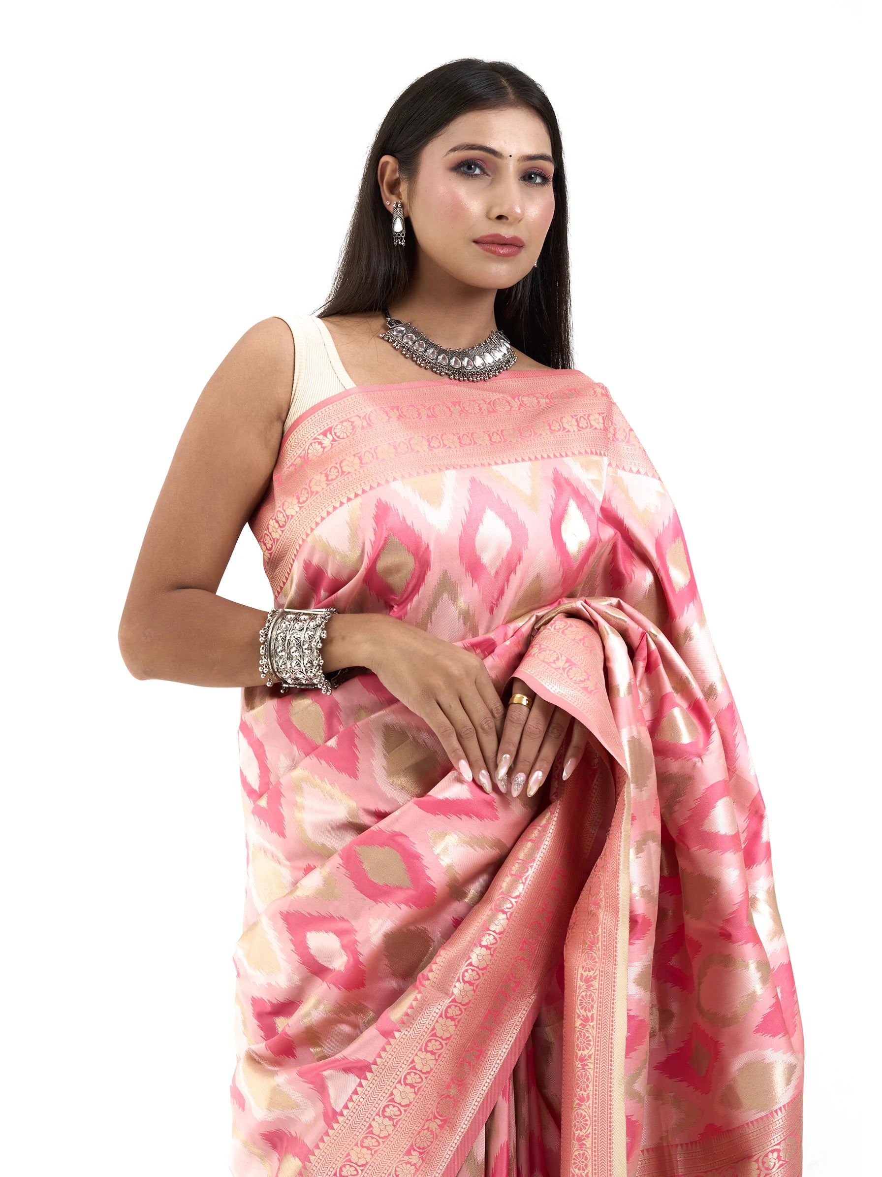 Pink Patola Assam Silk Saree | Ikat Woven Silk Saree
