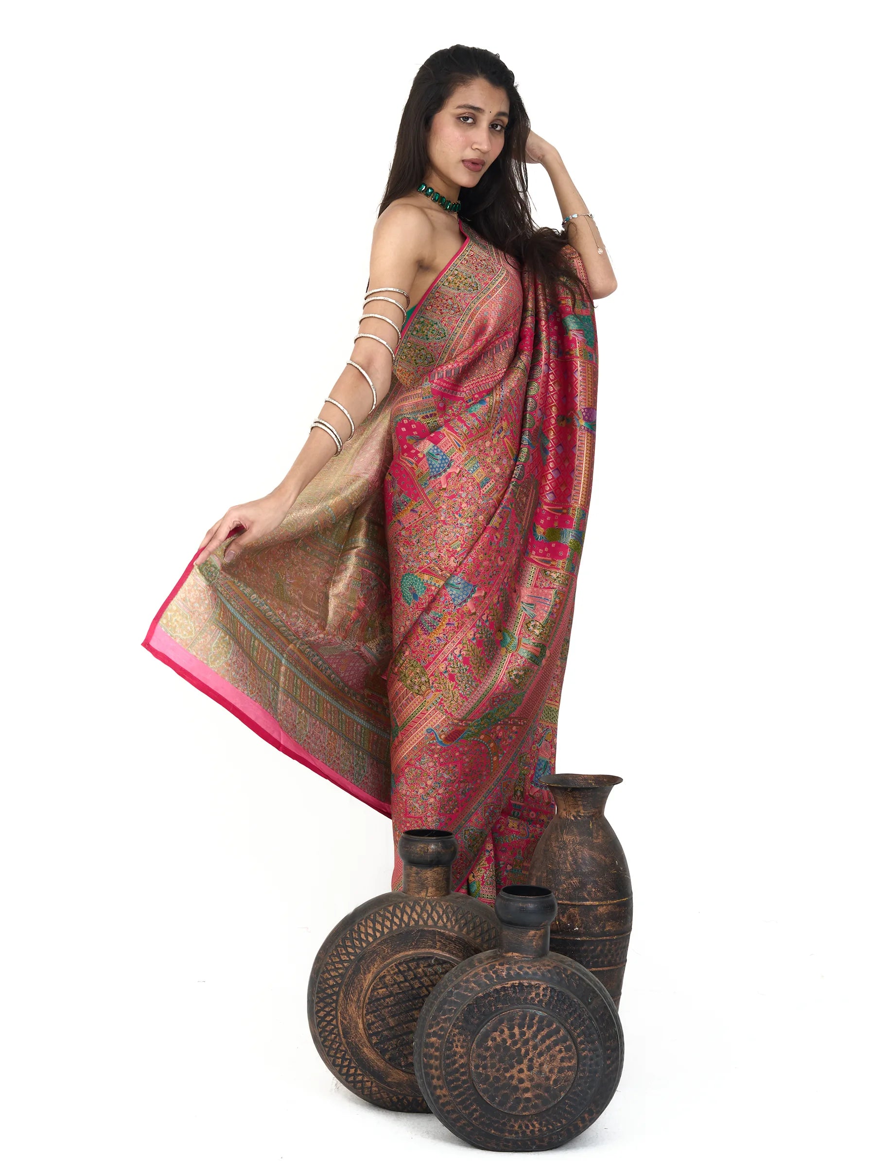 Pink Rajwada Tanchui Eri Silk Saree