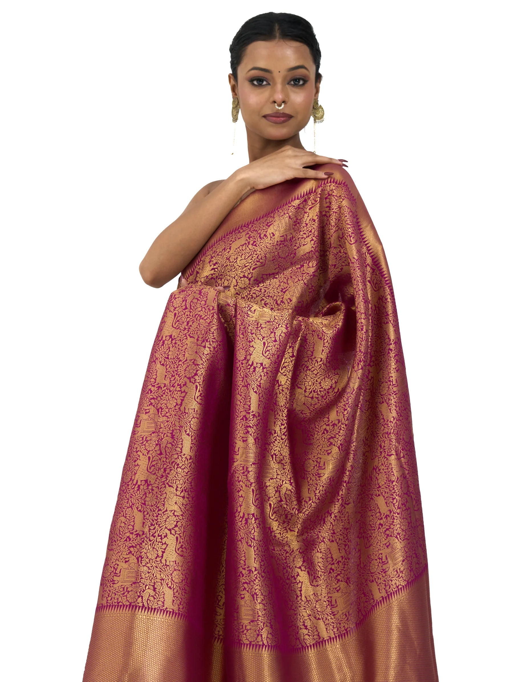 Wine Gold Banarasi Silk Saree | Bridal Banarasi Saree