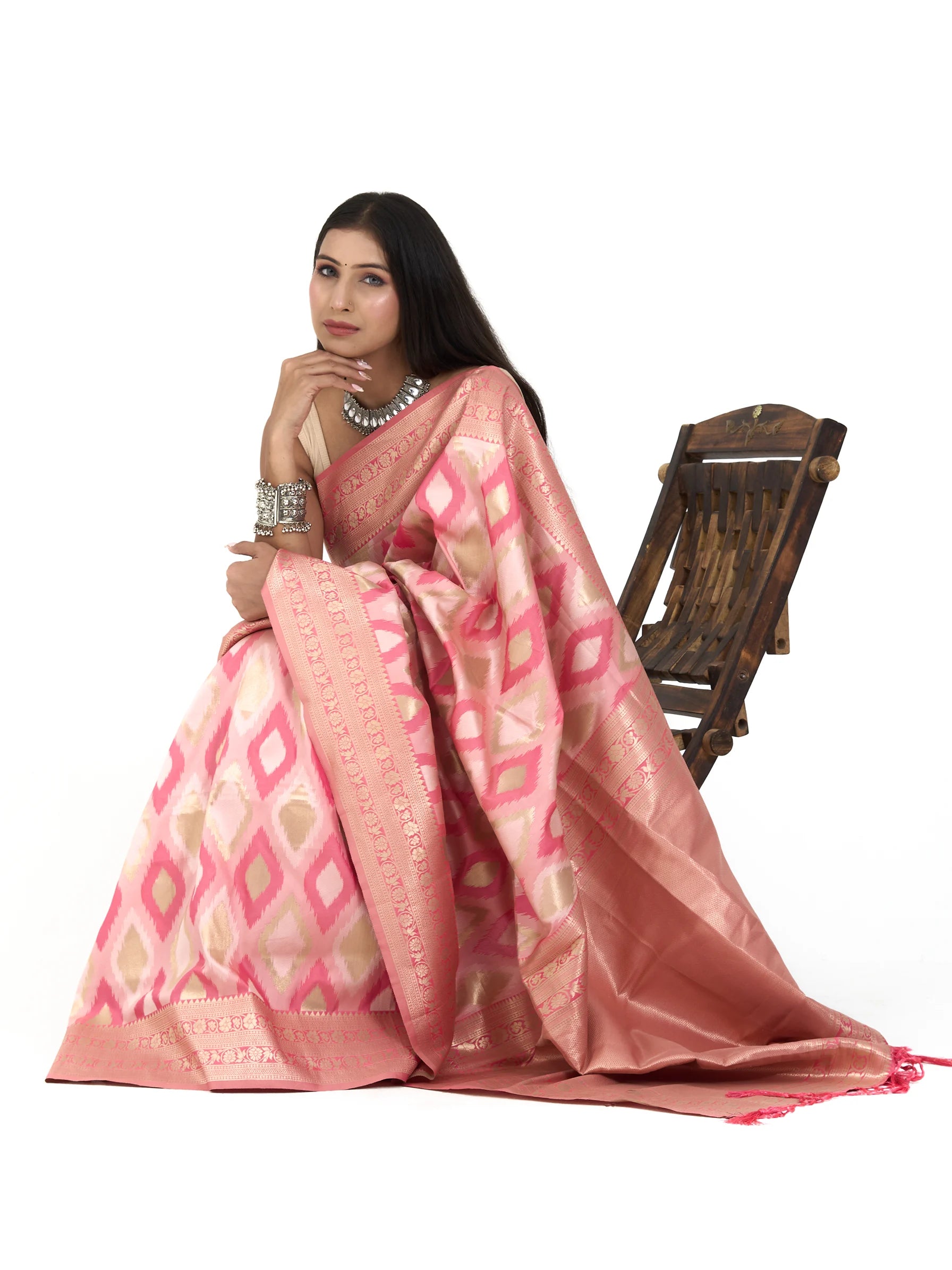 Pink Patola Assam Silk Saree | Ikat Woven Silk Saree