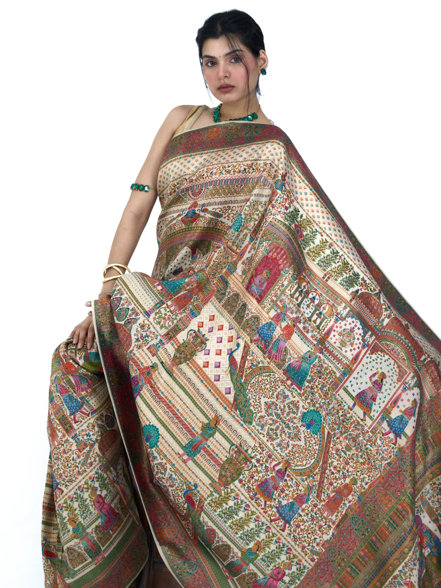 Cream Rajwada Tanchui Eri Silk Saree