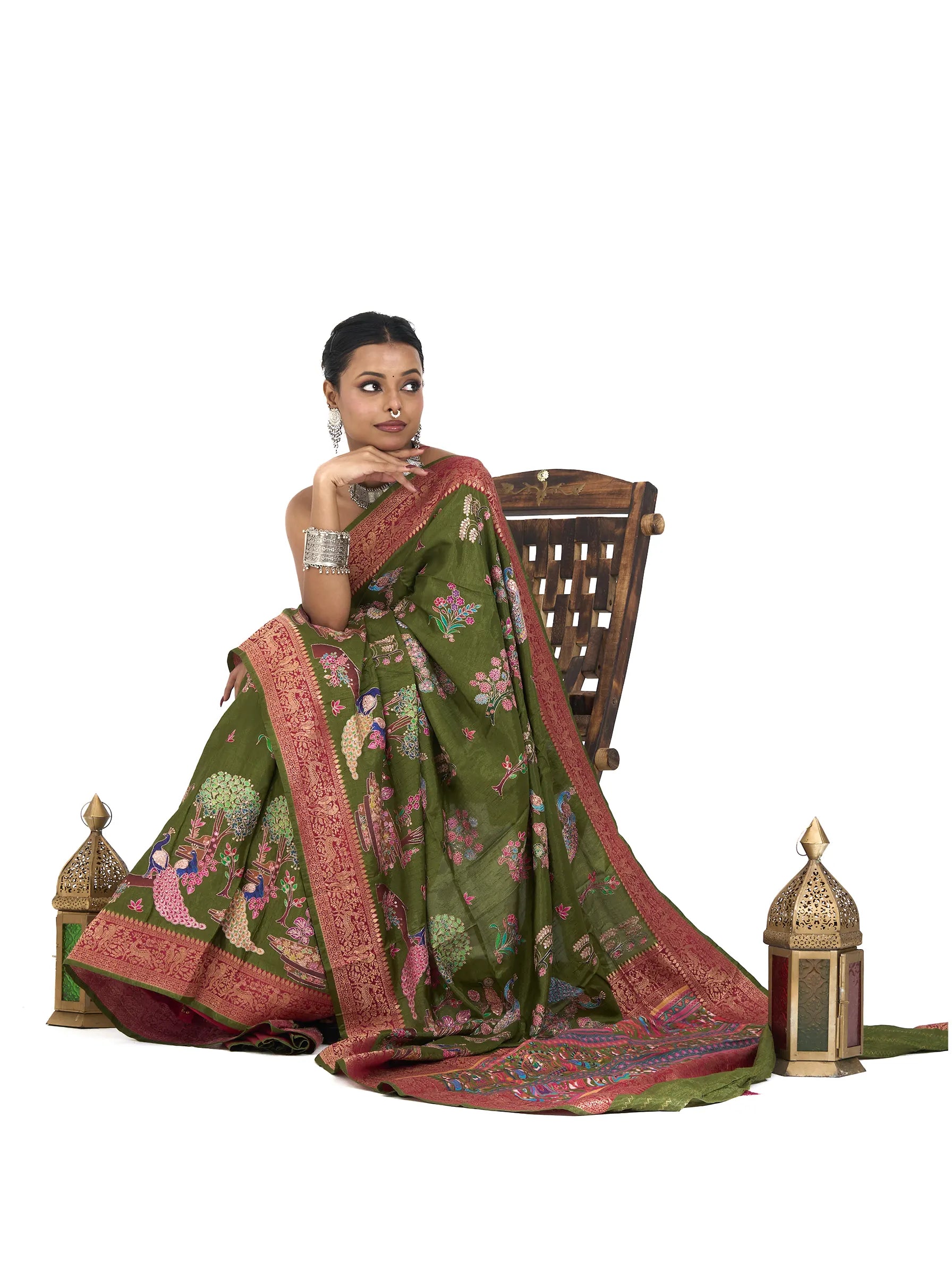 Green Kalamkari Saree | Pure Eri Vegan Silk