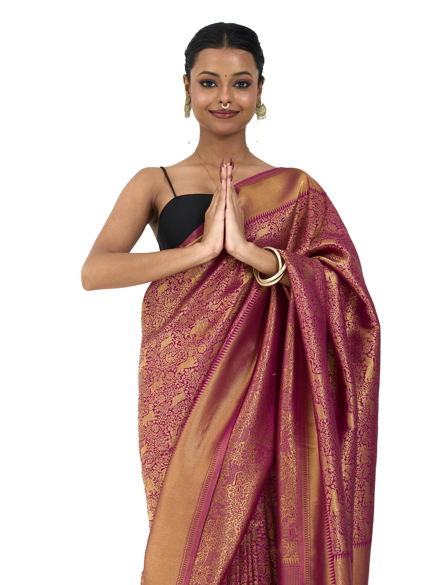 Wine Gold Banarasi Silk Saree | Bridal Banarasi Saree