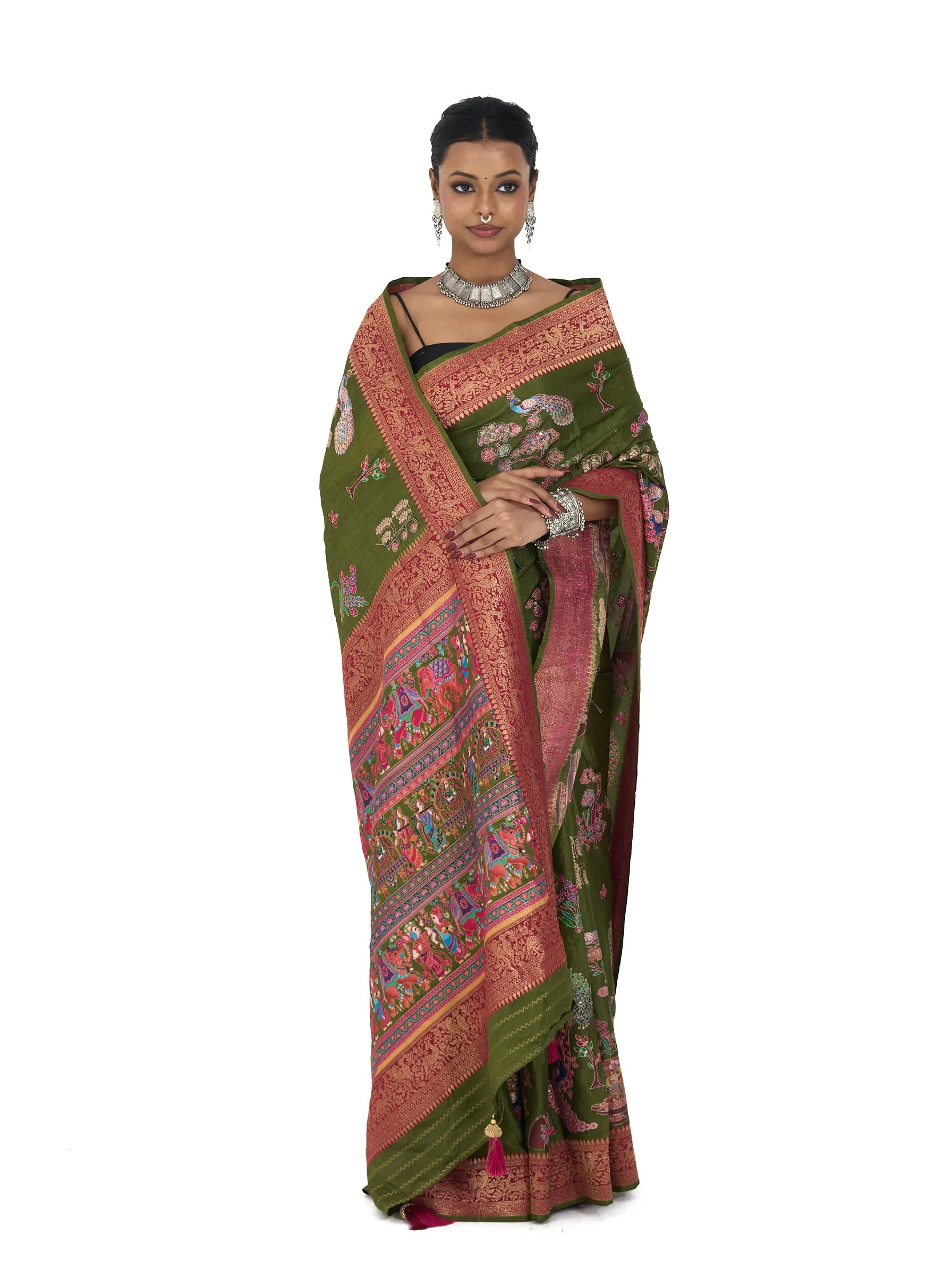Green Kalamkari Saree | Pure Eri Vegan Silk