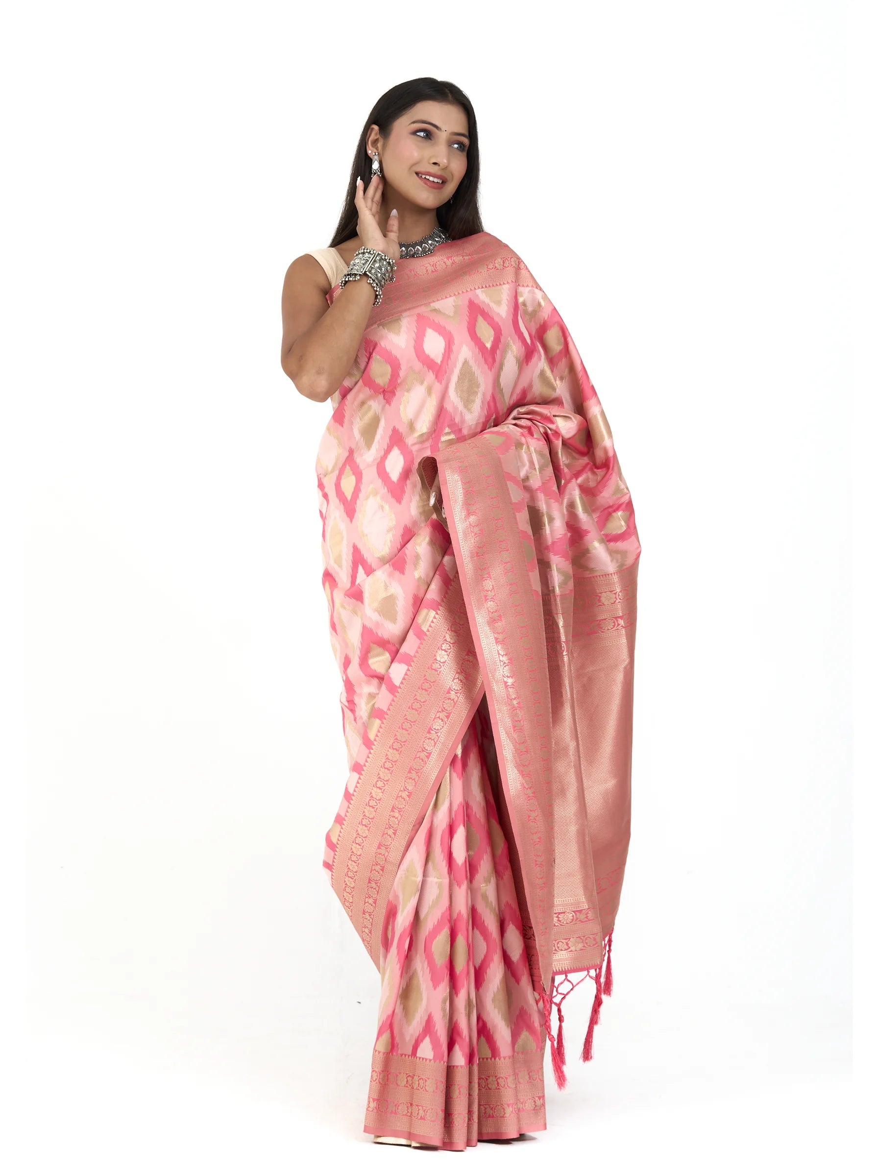 Pink Patola Assam Silk Saree | Ikat Woven Silk Saree